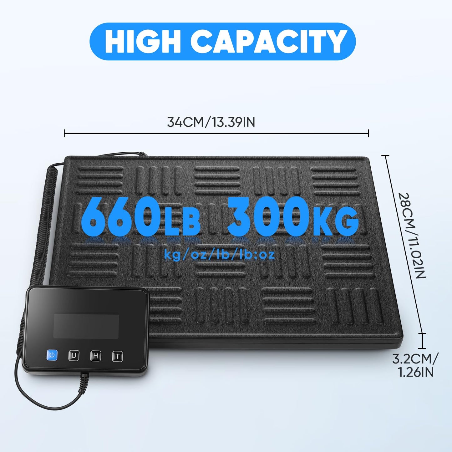Digital Shipping Scale 300kg, Heavy Duty Postal Scales with Hold and Tare Function, Seperate Screen, Large Platform, Postage Scale for Small Business, Packages (Black)