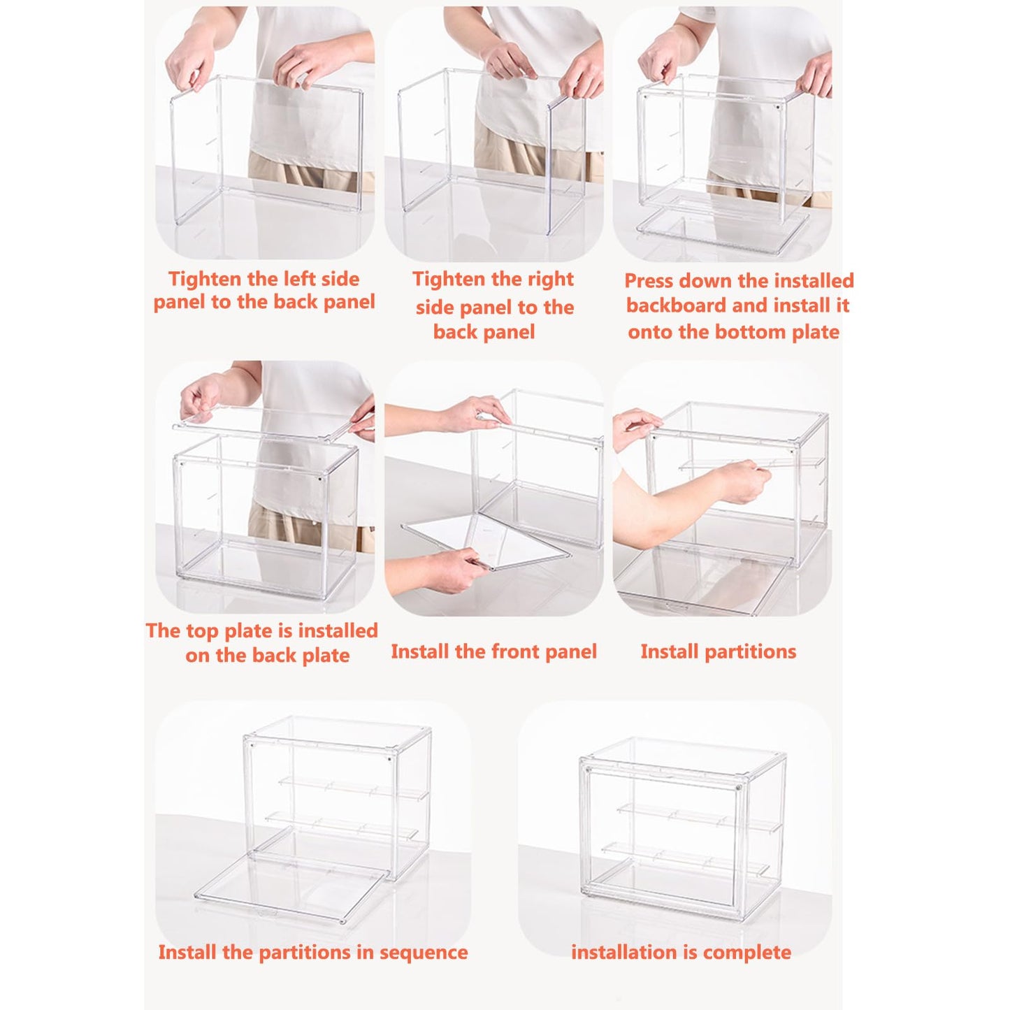 Clear Display Case for Figures, 3 Tier Adjustable Display Stand, Acrylic Display Box with Magnetic Door, Display case for Figures, Dustproof Showcase for Collectibles (2, Transparent-2 Pack)