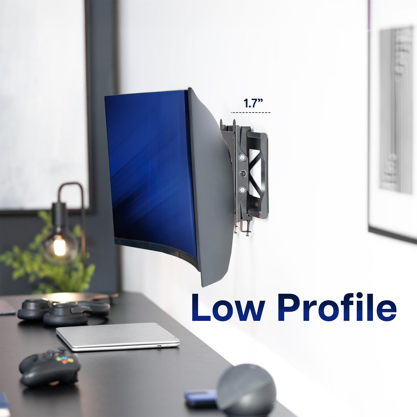 VIVO Low Profile Ultrawide Monitor Wall Mount for up to 49 inch Screens and up to 32” TVs, Holds 44 lbs, Tilt and Sliding Adjustment, Max VESA 200x400, Black, MOUNT-VW49U