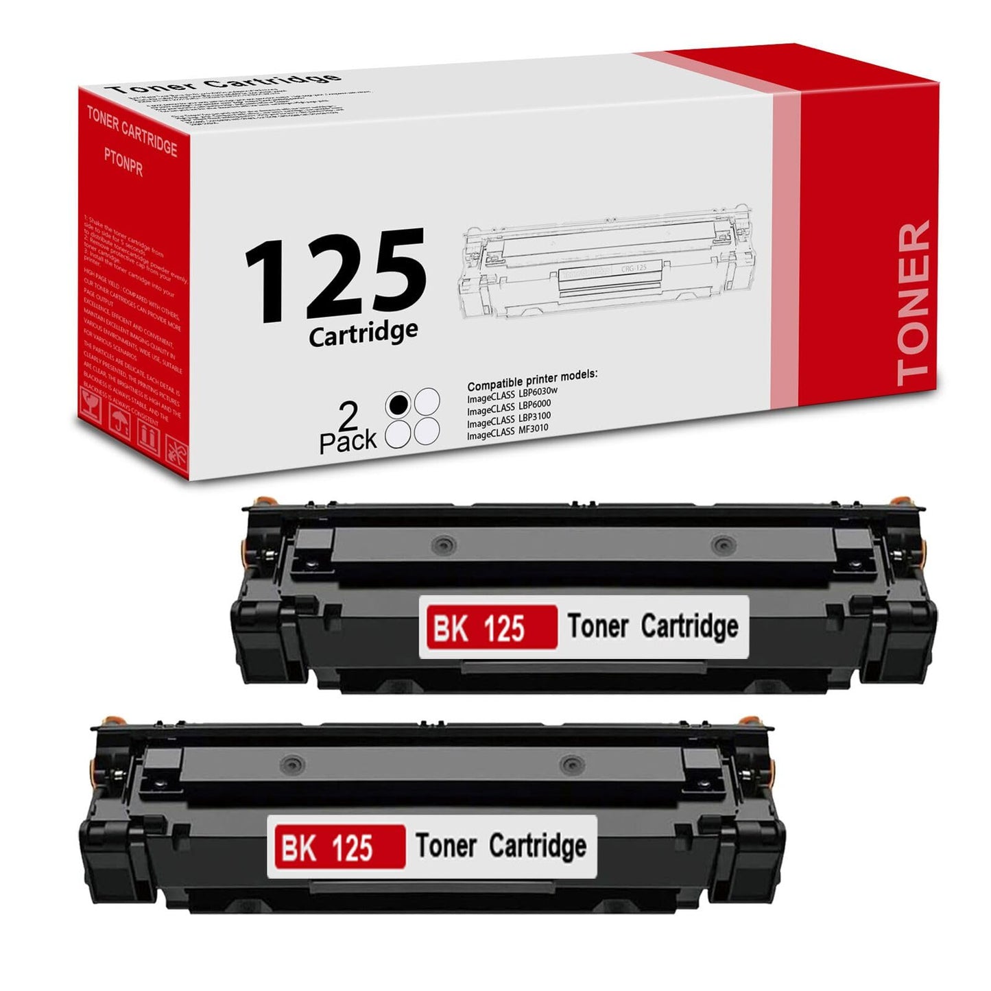 125 High-Yield Black Toner Cartridge 2-Pack Replacement for Canon 125 Toner Cartridge for ImageCLASS LBP6030w LBP6000 MF3010 Printer