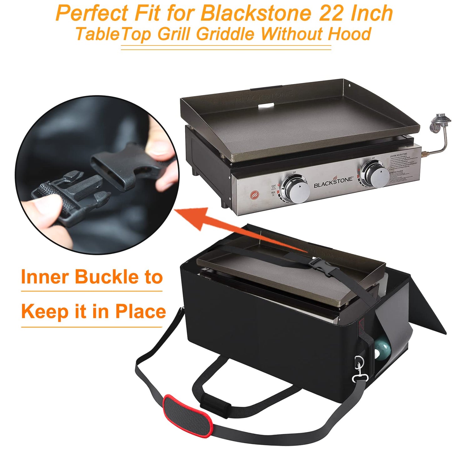 22" Griddle Carry Bag for Blackstone 22 Inch Tabletop Grill Without Hood,fits for Blackstone 1666 Tabletop Griddle,Water Resistant 600D Polyester Heavy Duty