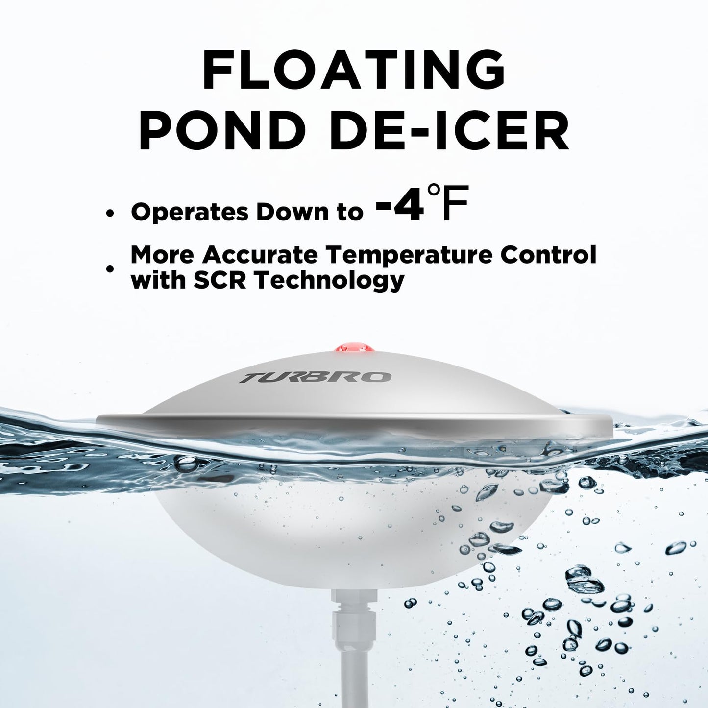 TURBRO Pond De-icer, Floating Pond Heater with 32.8 ft. UL Approved Cord, Full Stainless Steel Casing, Leakage Protection Plug, for Outdoor Ponds with Fish, FCC-Certified, 400 Watts, PD400A, Sliver