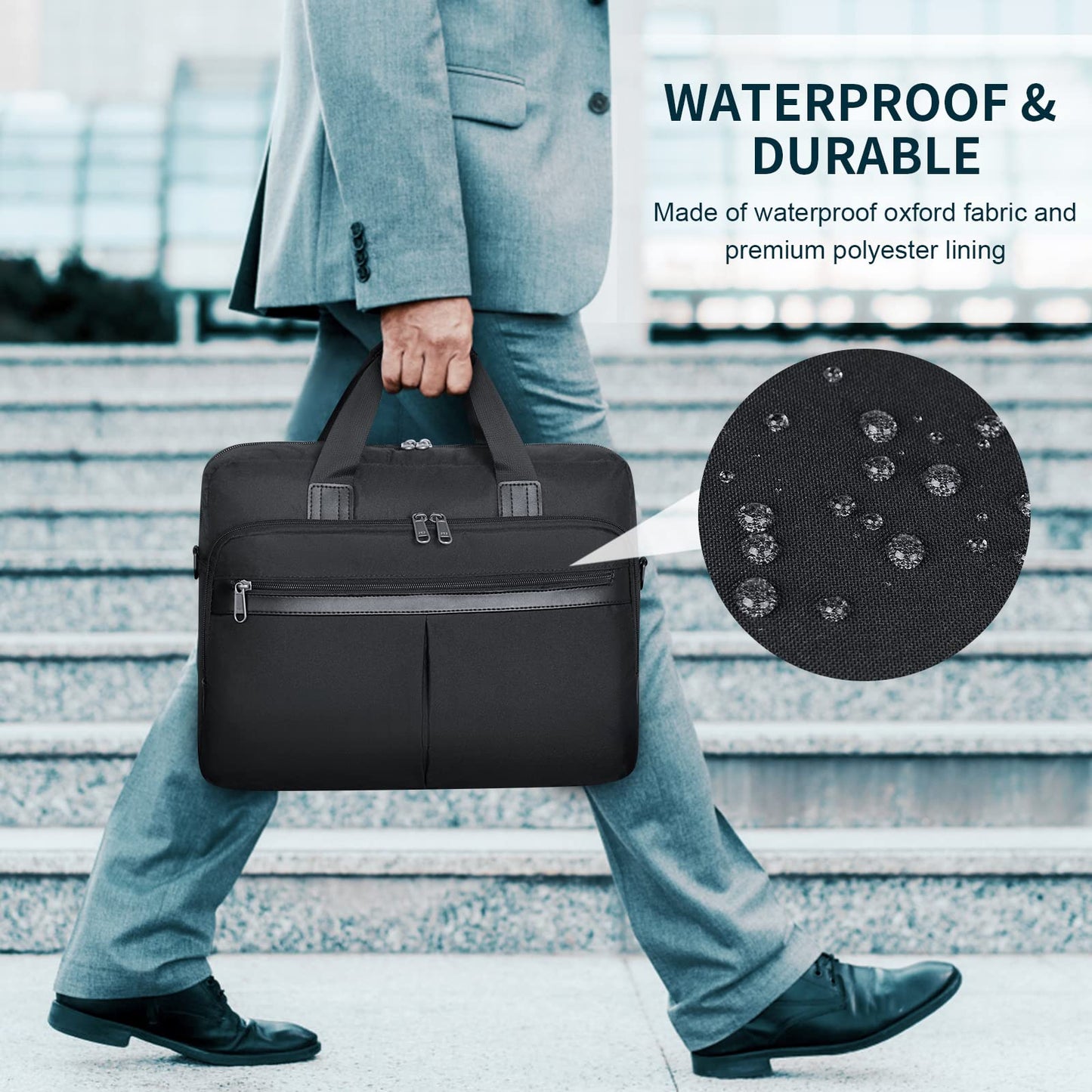 Laptop Bag 17 Inch Waterproof Briefcase for Men Large Laptop Carrying Case Computer Messenger Bag for Work Business Travel, Black
