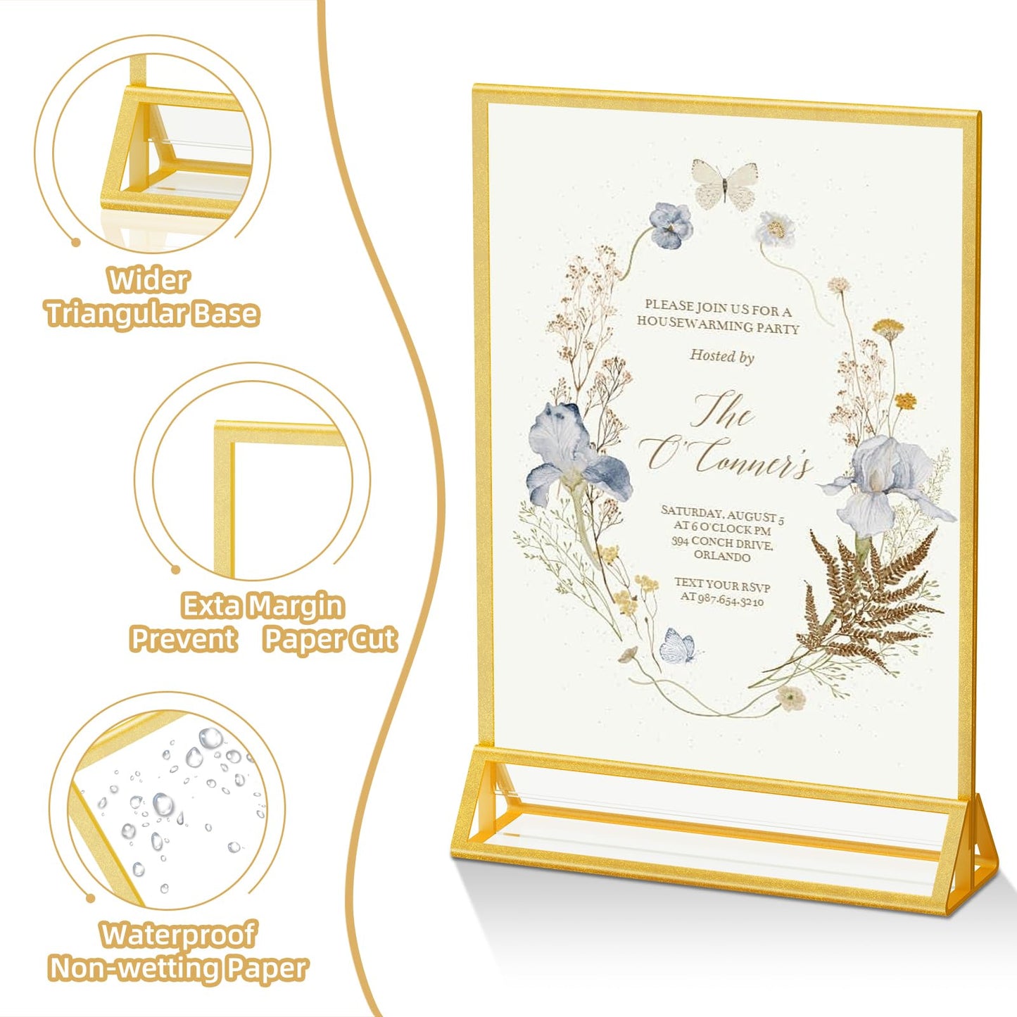 Acrylic Sign Holder 8.5x11 Double-Sided Gold Picture Frames Clear Sign Holder for Flyer Holder Menu Holder Wedding Table Number Holder Photo Frame -6 Pack