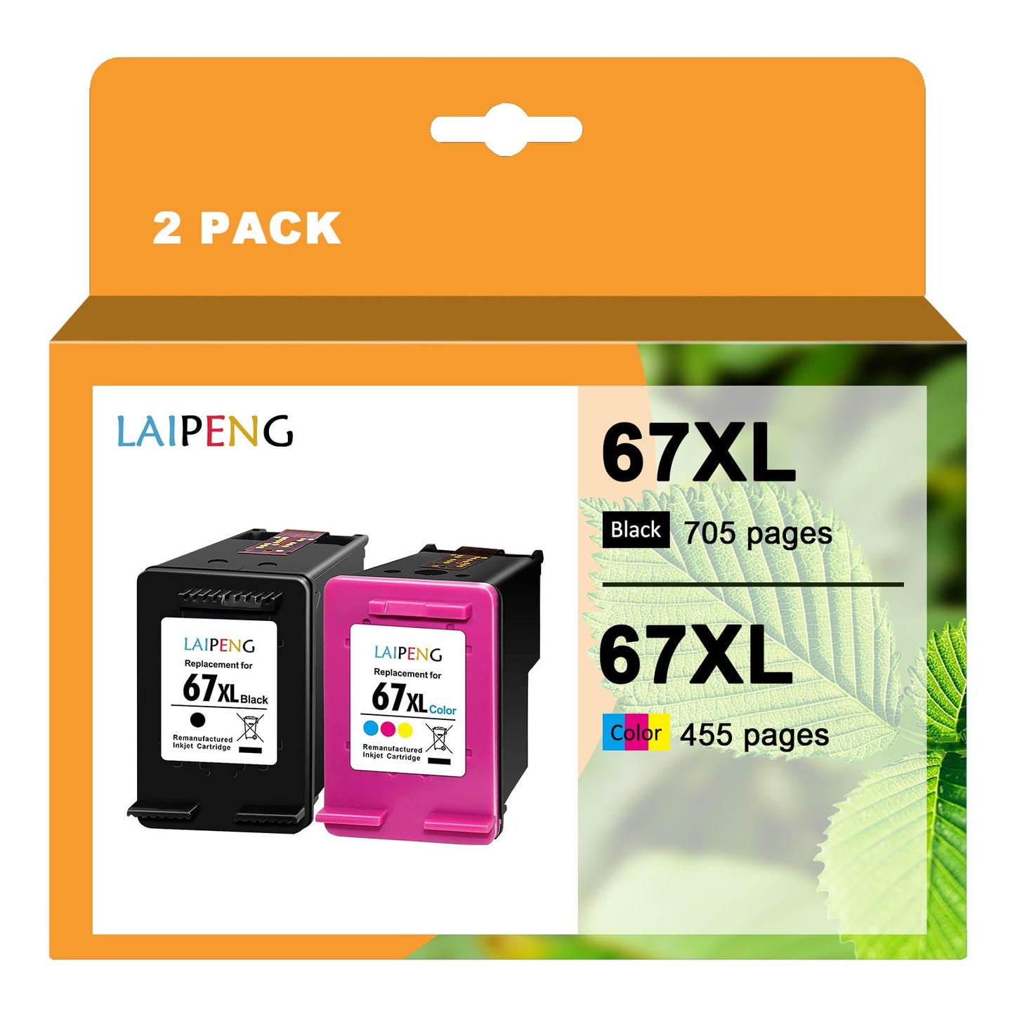 Laipeng Remanufactured 67XL Ink Cartridges Replacement for HP 67 67 XL 67XXL for Envy 6055 6052 6058 6075 Pro 6455 6452 6458 6475 DeskJet 1255 2752 2755 4140 4152 4155 4158 Printer (Black + Tri-Color)