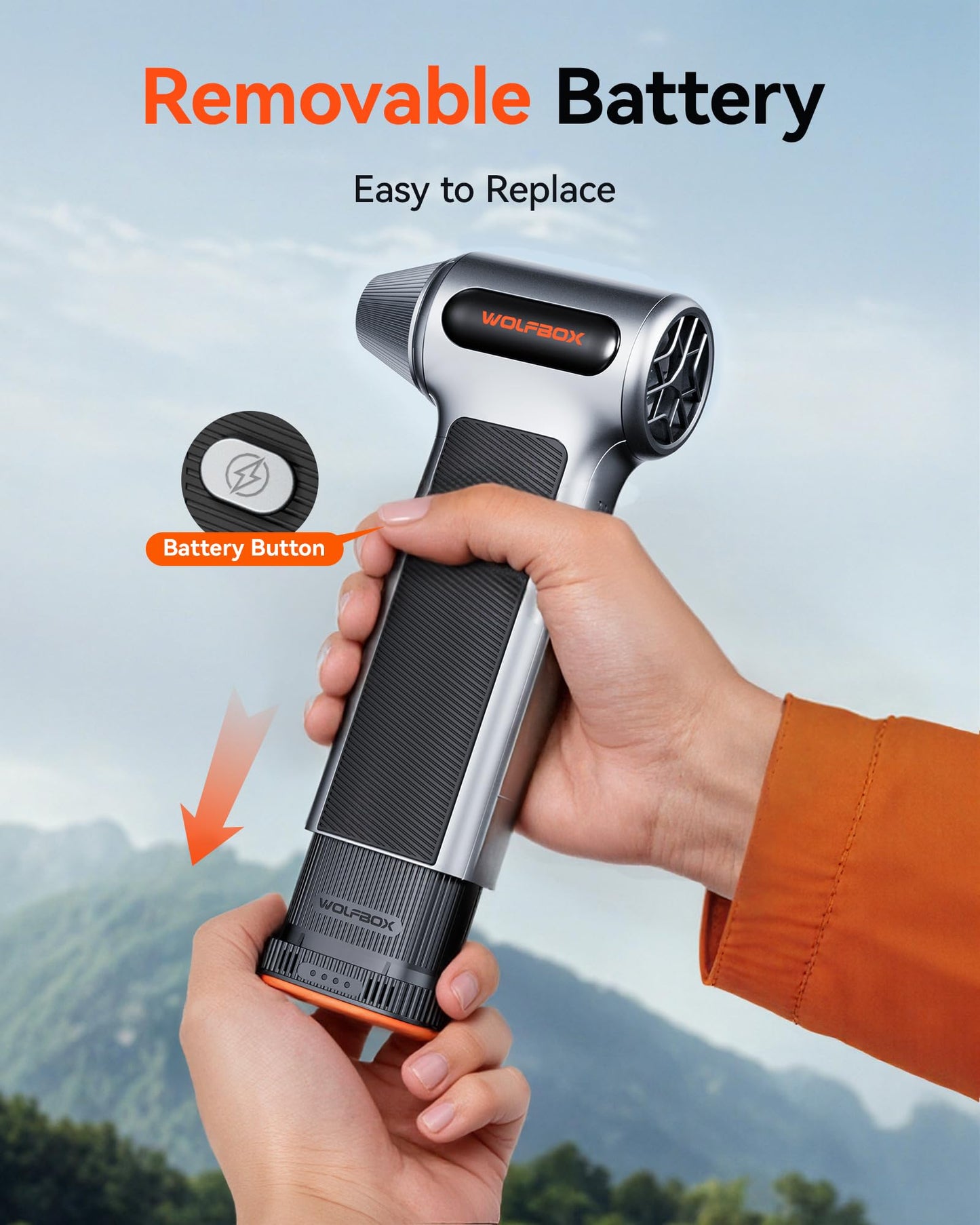WOLFBOX MF200 22.2Wh 7.4V Rechargeable Li-ion Battery Pack – Removable Backup Power for Compressed Air Duster (Battery Only, No Charger)