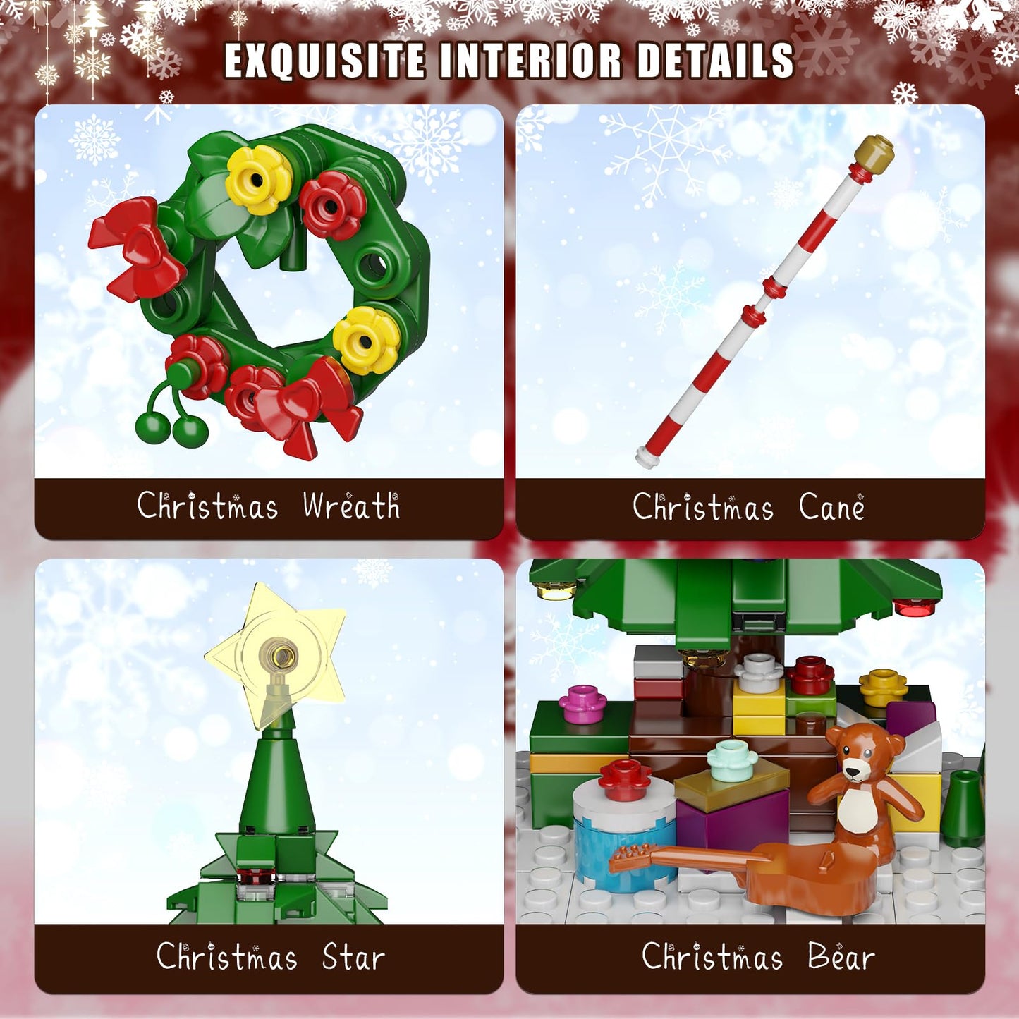 Christmas Nutcracker Building Kit with LED Light,Xmas Decorative Nutcracker Building Sets,Contains Christmas Tree,Wreath,Cane,Compatible with Lego,Festival Gift (690 Pcs)