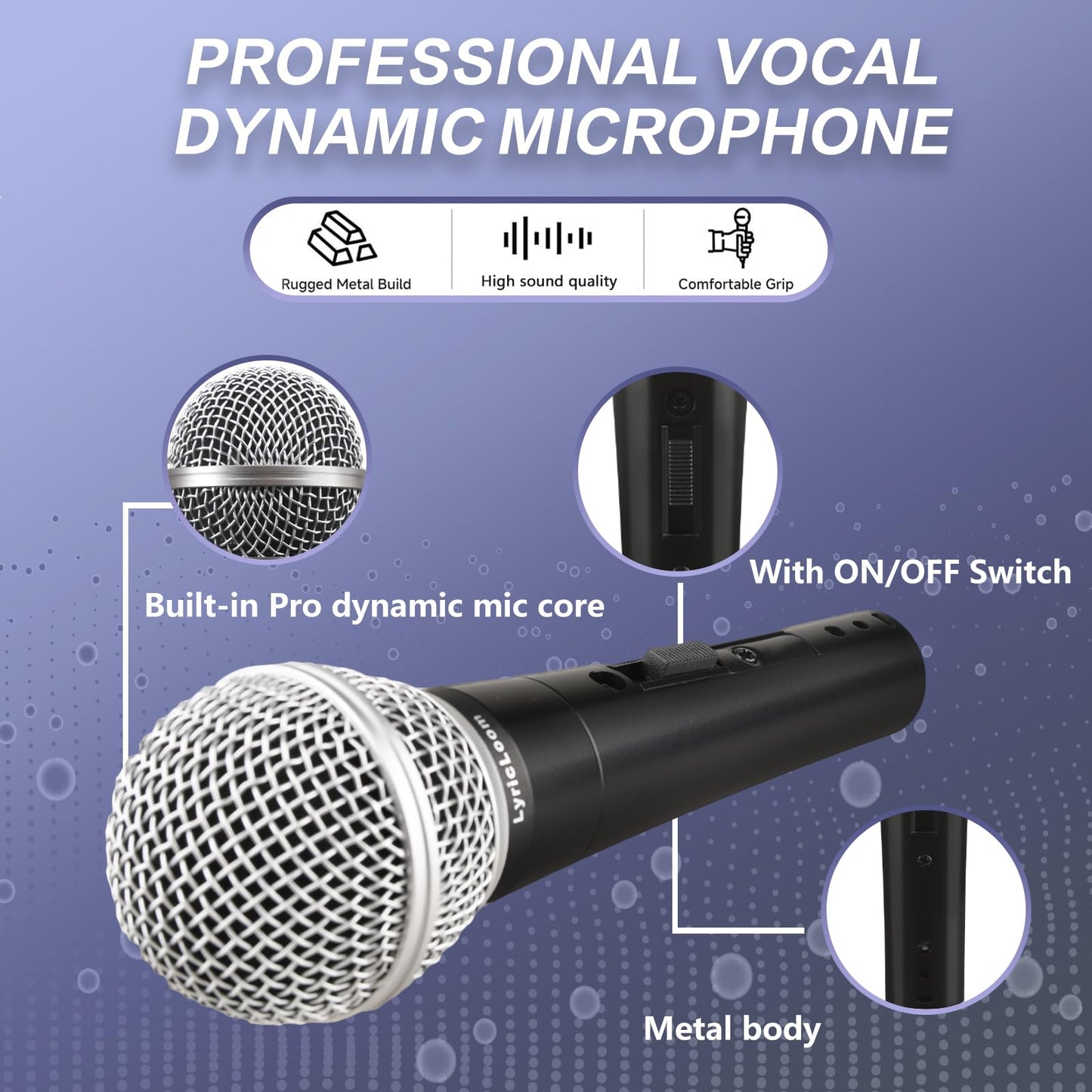 LyricLoom 2 Pack Wired Microphone for Karaoke Singing, Vocal Dynamic Mics with Switch,16.4ft Cable with 3.5mm Adapter, Metal Handheld Corded Microphone for Speaker, Karaoke Machine, Amplifier