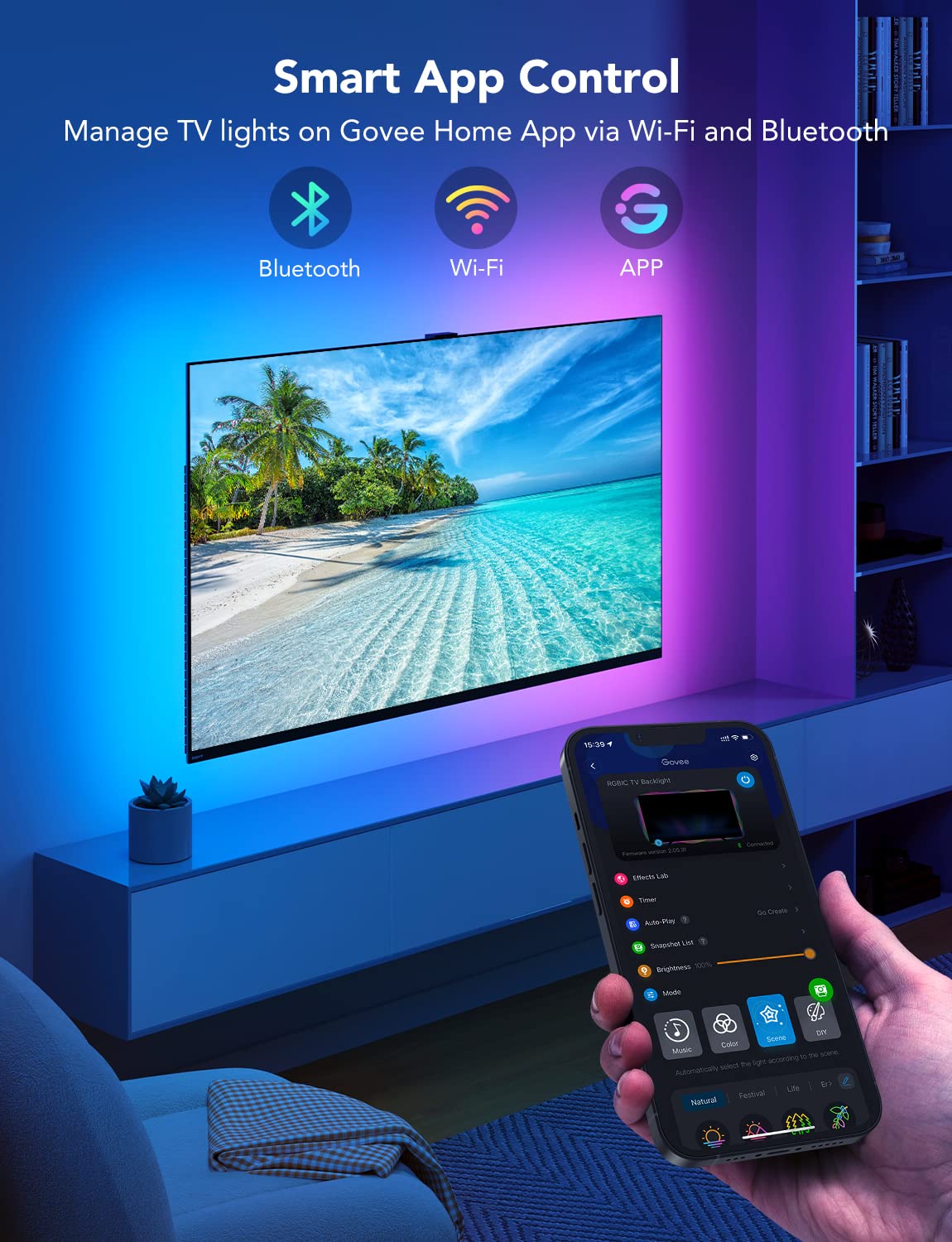 Govee TV LED Backlight, RGBIC TV Backlight for 55-65 inch TVs, Smart LED Lights with Bluetooth and Wi-Fi Control, Works with Alexa & Google Assistant, Music Sync, 99+ Scene Modes, Adapter