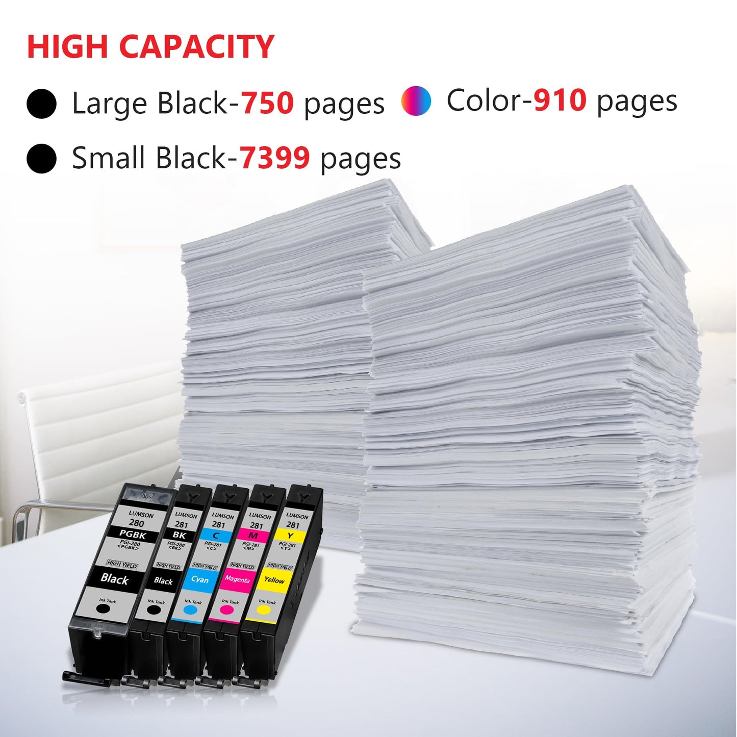 PGI-280XL/CLI-281XL Compatible Ink Cartridge Replacement for Canon Ink 280 and 281 Cartridge PIXMA TR7520 TR8520 TR8500 TR8600 TR8620 TS6120 TS6220 TS9120 (5 Value Pack)