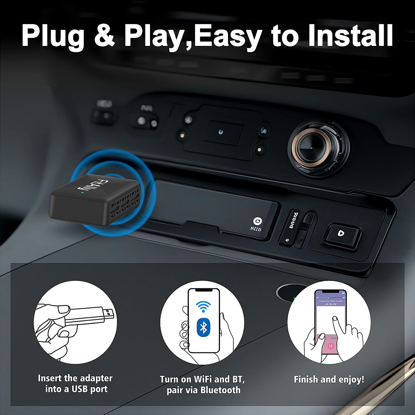 2 in 1 Wireless CarPlay & Android Auto Adapter, Plug & Plug Auto Connect No Delay, Converts Wired to Wireless for Factory Wired Cars from 2016+, Compatible for iPhone & Android Phone, USB-C to A Cable