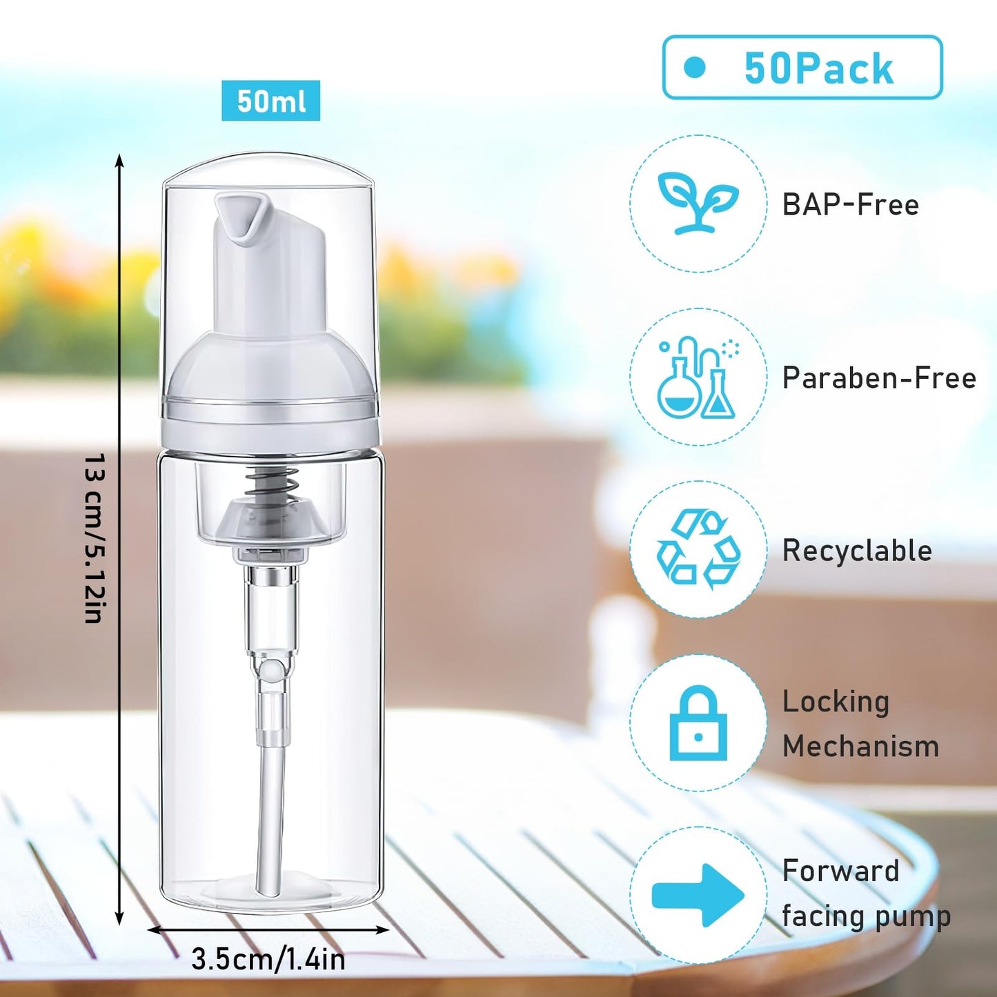 50 Pcs Foam Pump Bottles,50ml Refillable Clear Soap Dispenser, Spray Bottle Containers Plastic Travel Empty Soap Bottle for Hand Lotion Shampoo Lash Cleanse Liquid Soap-BPA Free