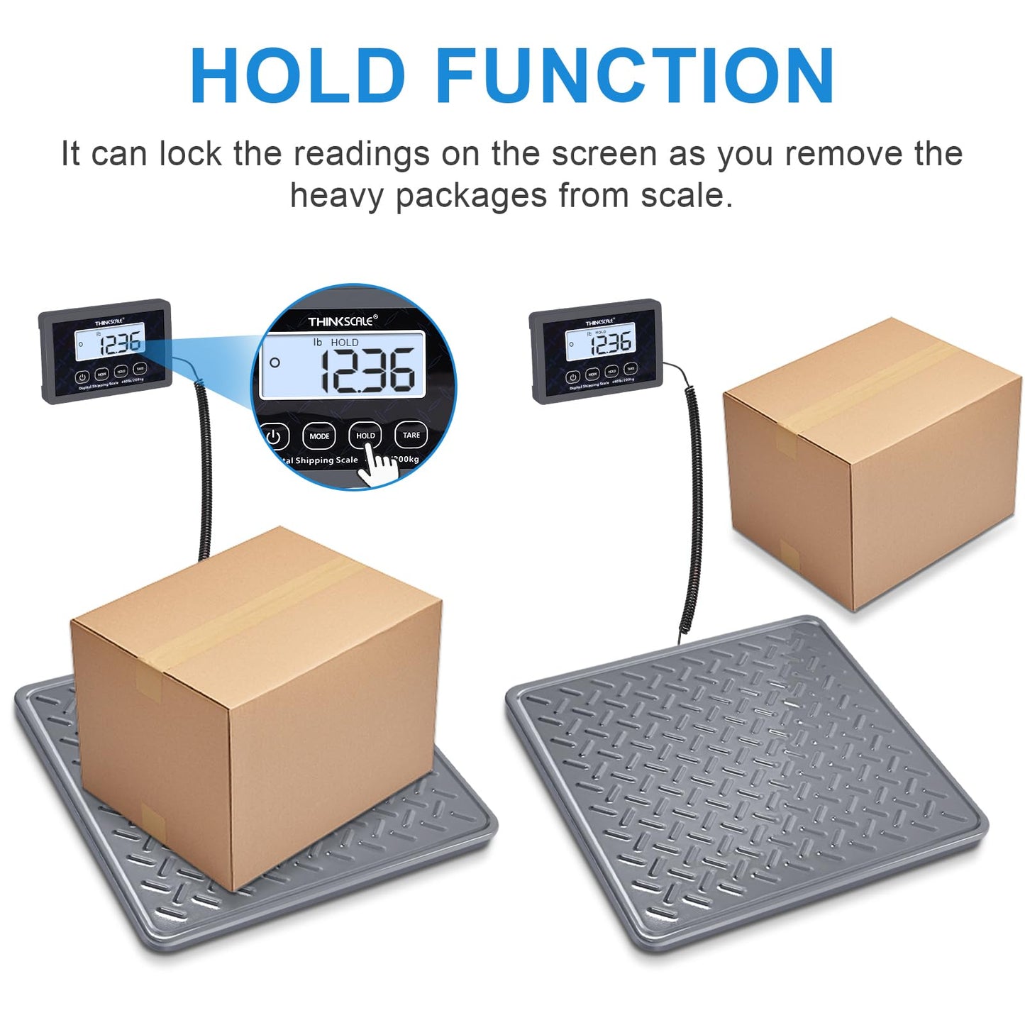 THINKSCALE Shipping Scale, 440lb/1oz Digital Heavy Duty Postal Scale, Strong Steel Platform, Postage Scale with Hold/Tare/LCD Display, Scale for Packages, Luggage Scale, Battery&AC Adapter Included