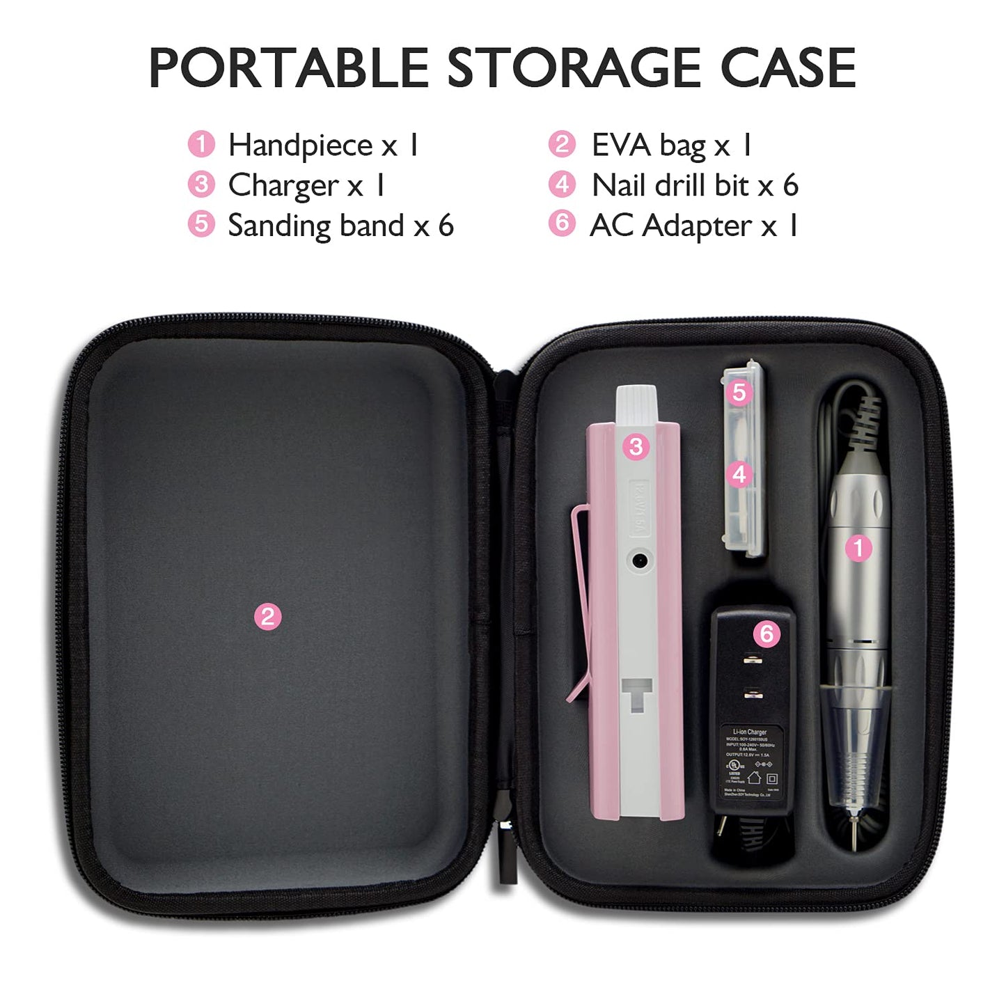 Cordless Nail Drill, AZ GOGO 30000RPM Rechargeable Portable Electric Nail Drill Machine for Gel Acrylic Nails - Efile Manicure/Pedicure Kit with EVA Bag (Blue)