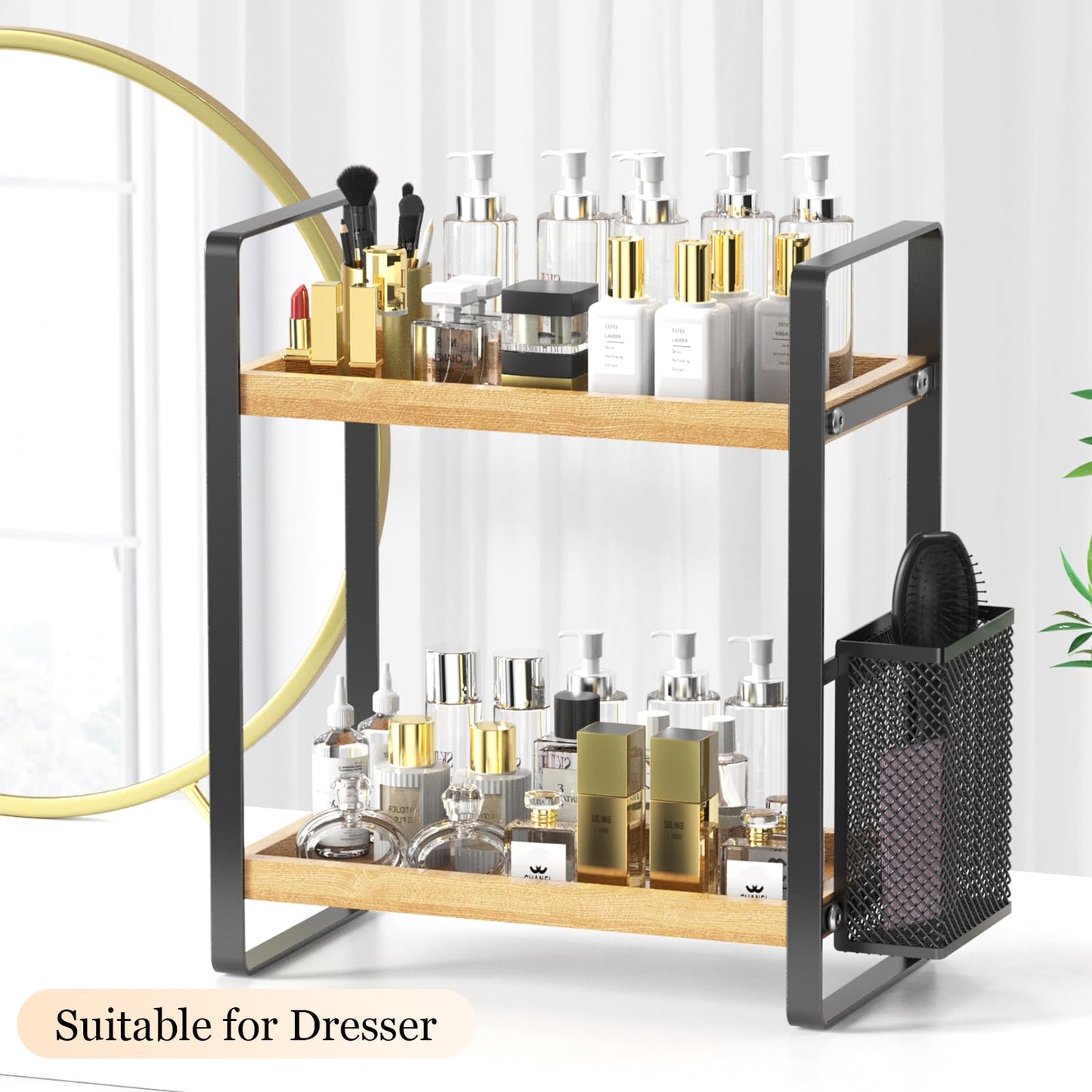 LEMIKKLE Bathroom Countertop Organizer, Perfume Tray and Vanity Organizer,Skincare Organizers for Vanity with Basket,Storage Organizers for Bathroom, Kitchen, Dresser