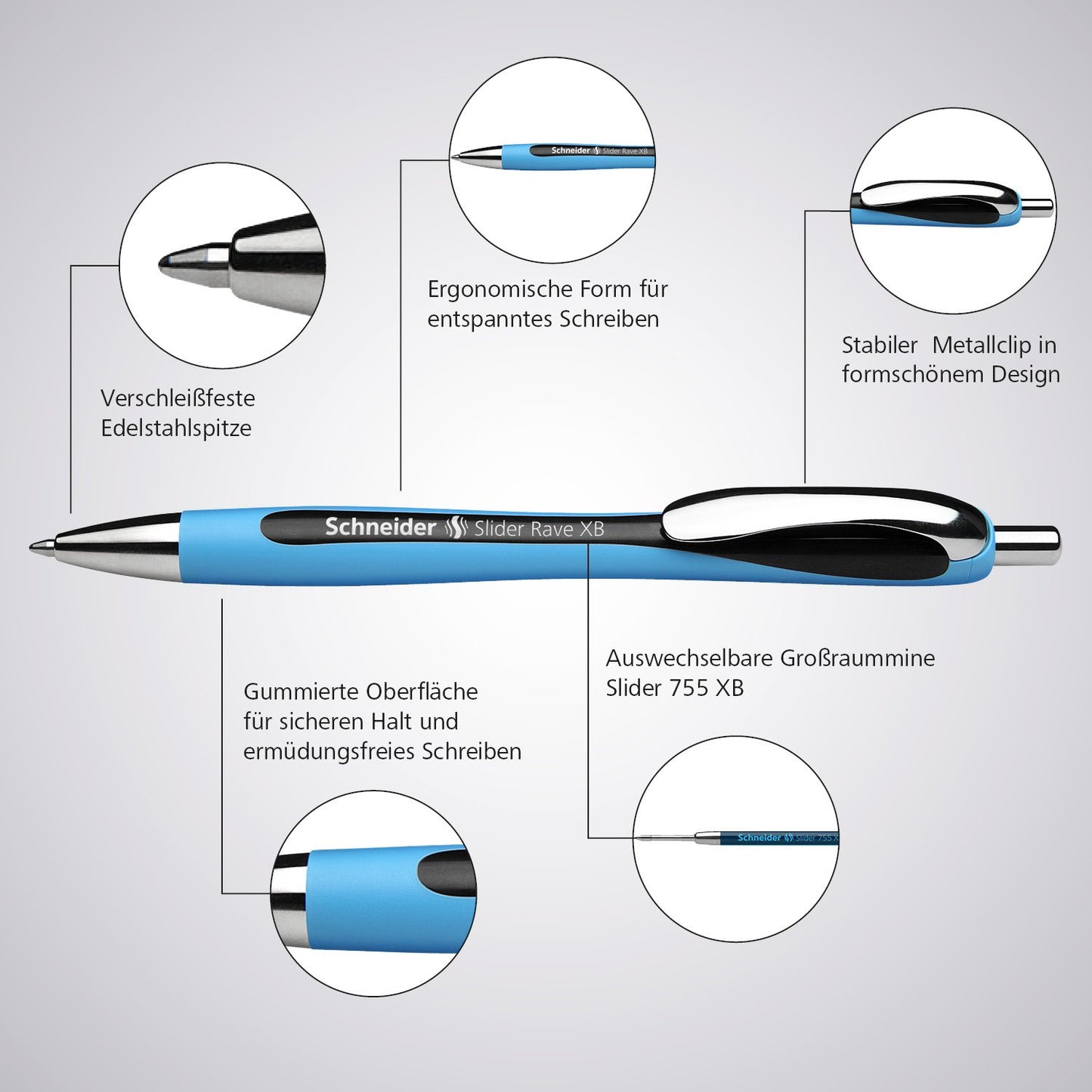 Schneider Pen, Slider RAVE XB (Extra Broad), Pack of 5, Blue (132503)