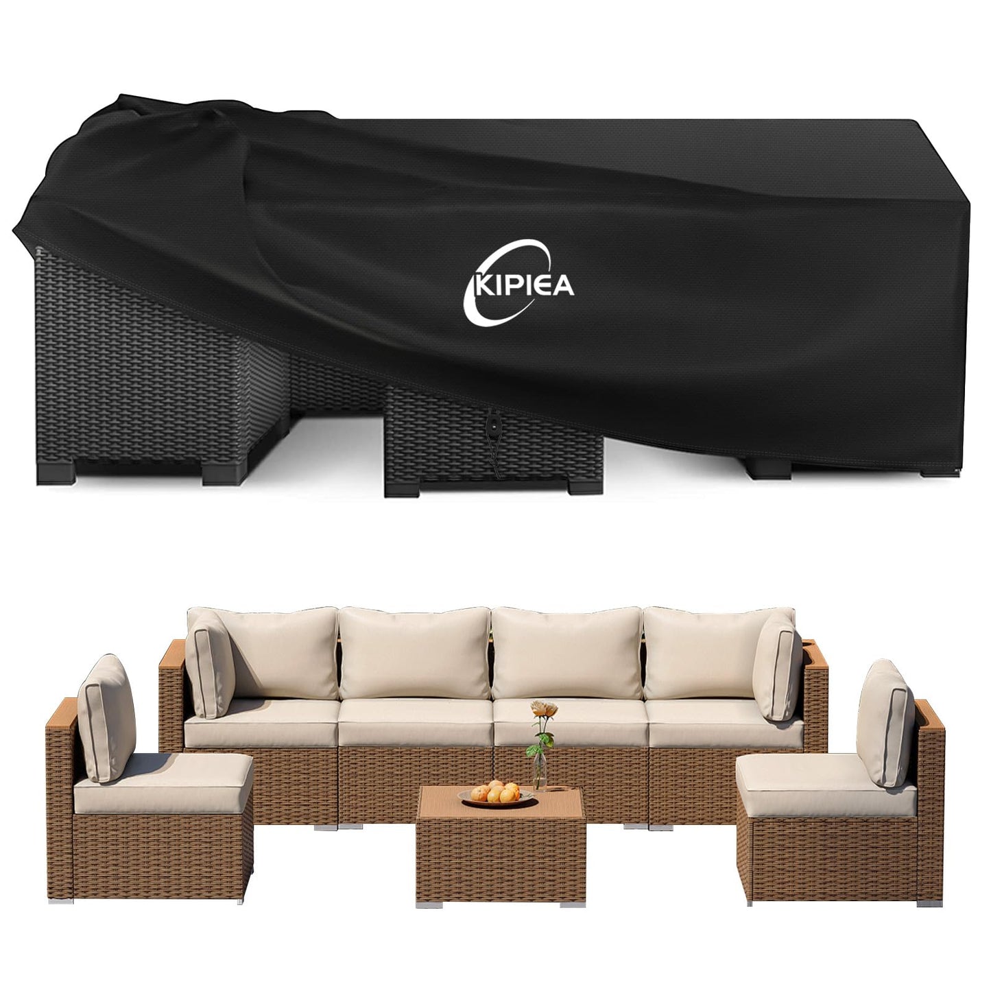 Kipiea 600D Patio Furniture Covers Waterproof Winter, Outdoor Furniture Set Covers for Table Chairs, Heavy-Duty Outdoor Sofa Covers with Anti UV and No Tears, No Fading (98" L x 78" W x 32" H）