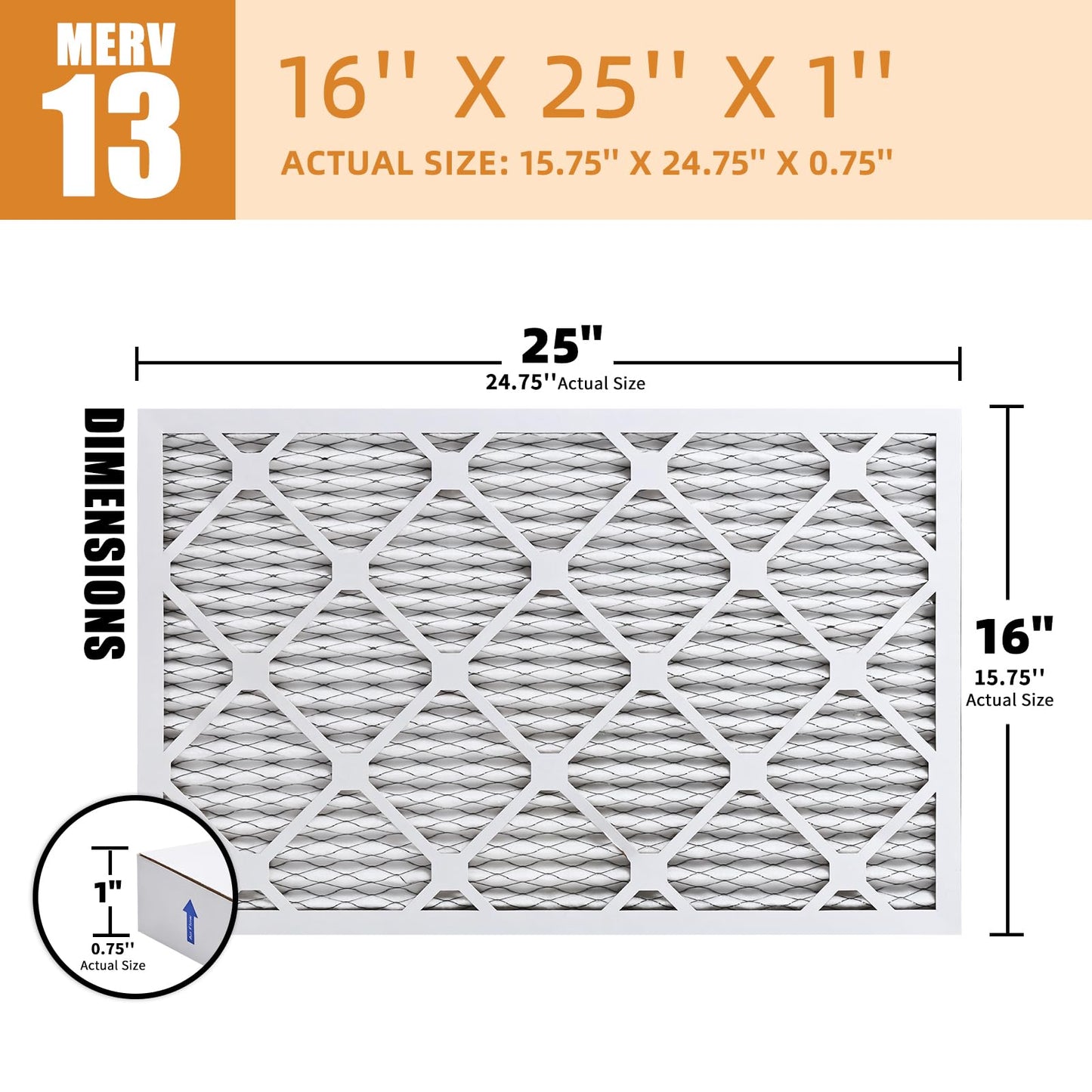 16X25X1 MERV 13 Furnace Filter (4 Packs) - MPR 1900 FPR 10 Electrostatic Pleated Air Conditioner HVAC AC Filters