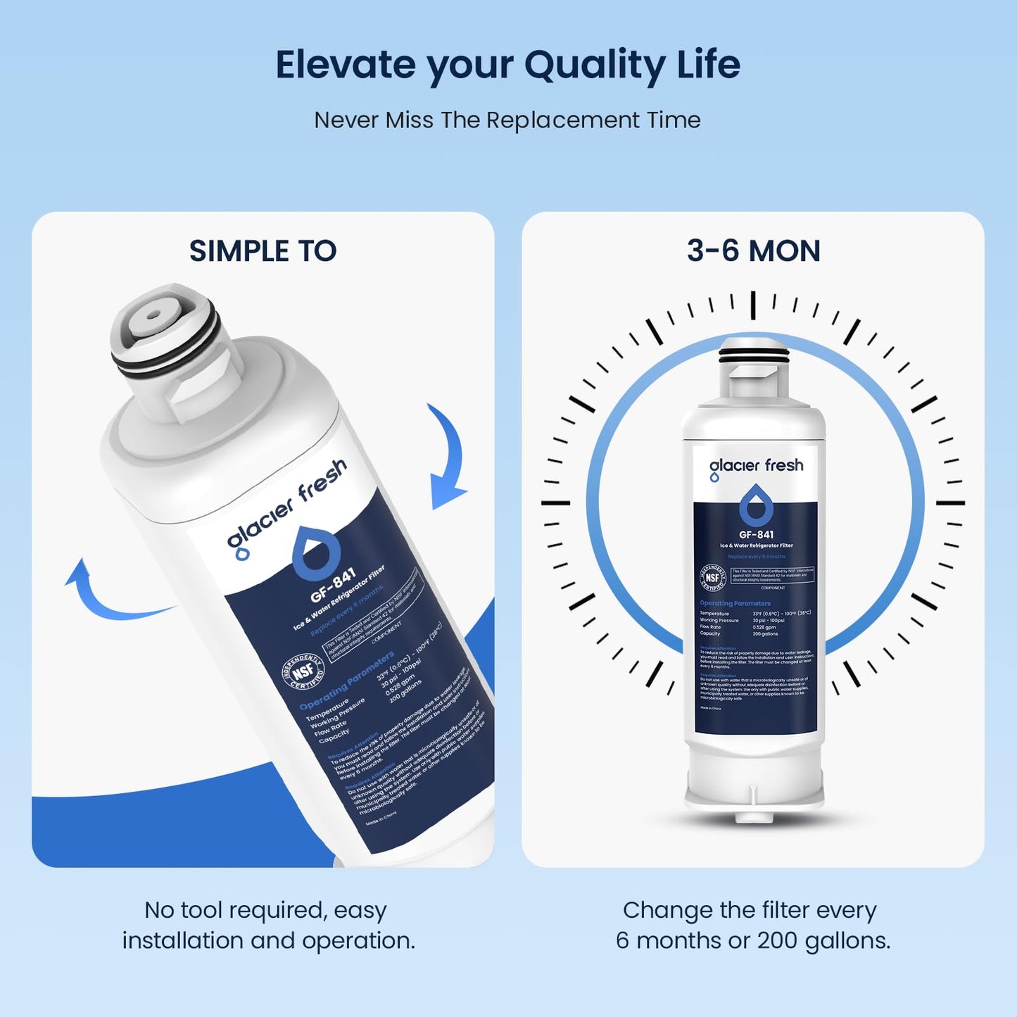 Glacier Fresh Replacement for DA97-17376B Refrigerator Water Filters, HAF-Qin, HAF-Qin/EXP, DA97-08006C, RF23M8070SG, RF23M8070SR, RF23M8090SG, RF23M8090SR, RF23M8570SR, RF23M8590SG (3 Pack)