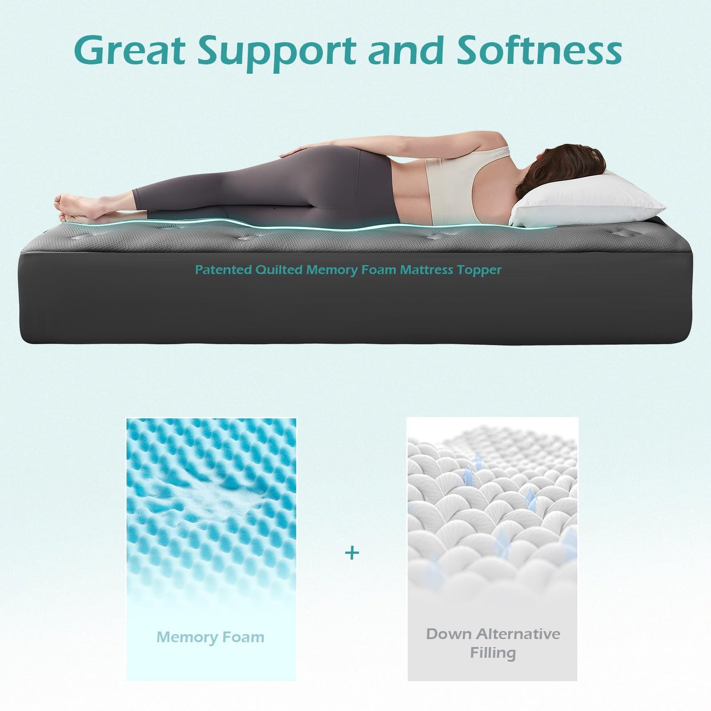 Hansleep Memory Foam Mattress Topper Twin XL, Bamboo Cooling Mattress Topper for College Dorm, Mattress Pad with Deep Pocket, Breathable Air Mattress Topper Cover, 39x80 Inches, Charcoal