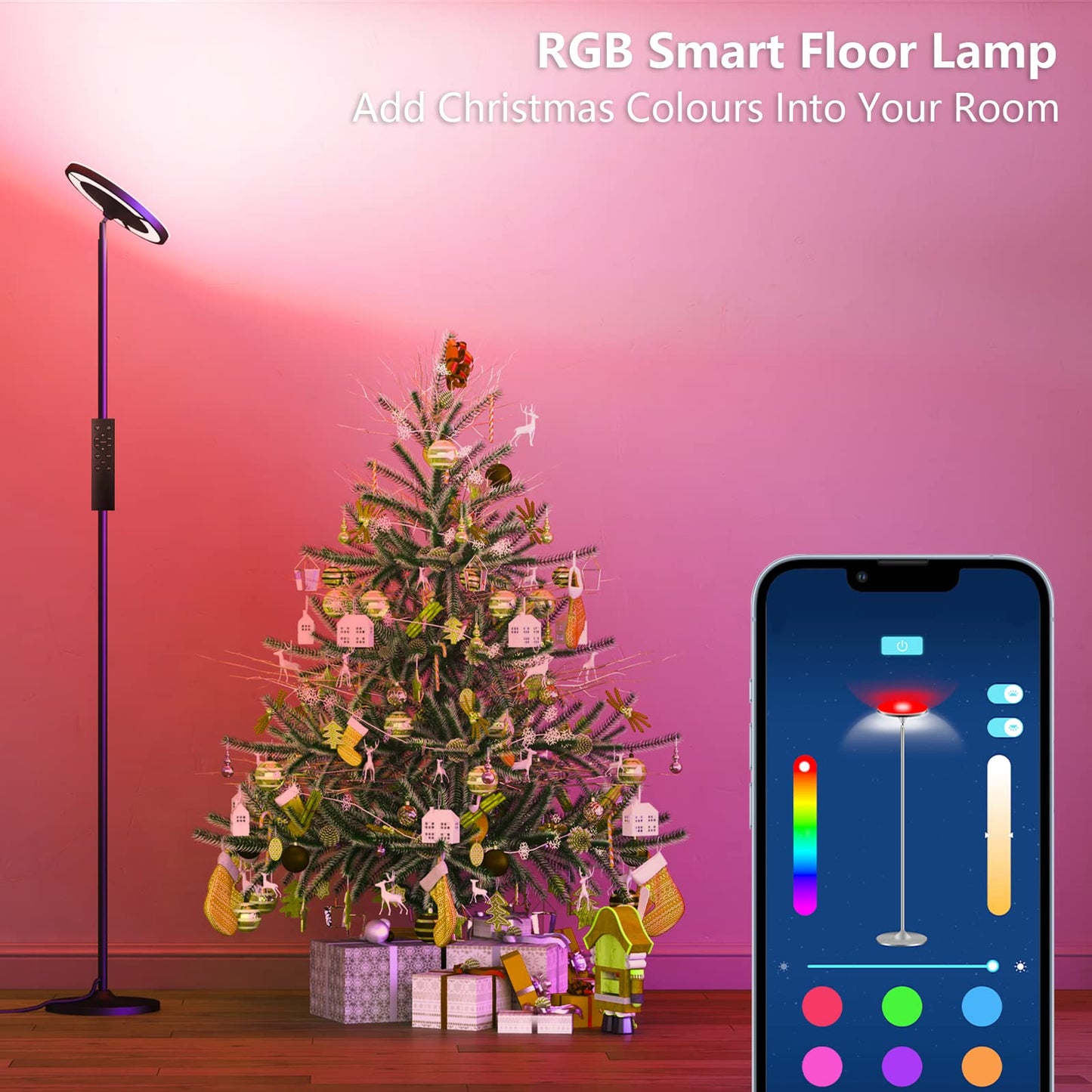Keepsmile Double Side Lighting LED Floor Lamp with Remote Smart App,36W/2600LM Super Bright Dimmable RGB Floor Lamp,Adjustable Angle Standing Lamp for Living Room Bedroom Office Lampe Sur Pied,Black