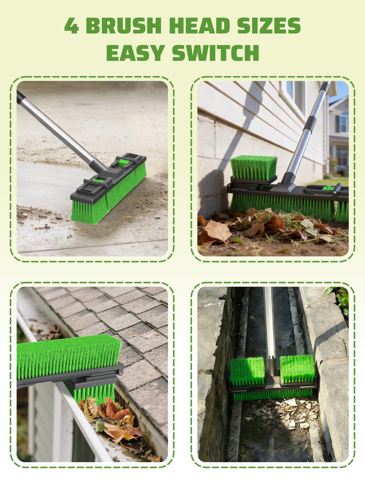 18”/45cm Large Wide Adjustable Heavy Duty Outdoor Push Broom Stiff Brush Head with 4 Section Threaded Handle 60"/152cm for Warehouse Driveway Garage Patio Sidewalk Floor Dirt Workshop Deck Cleaning