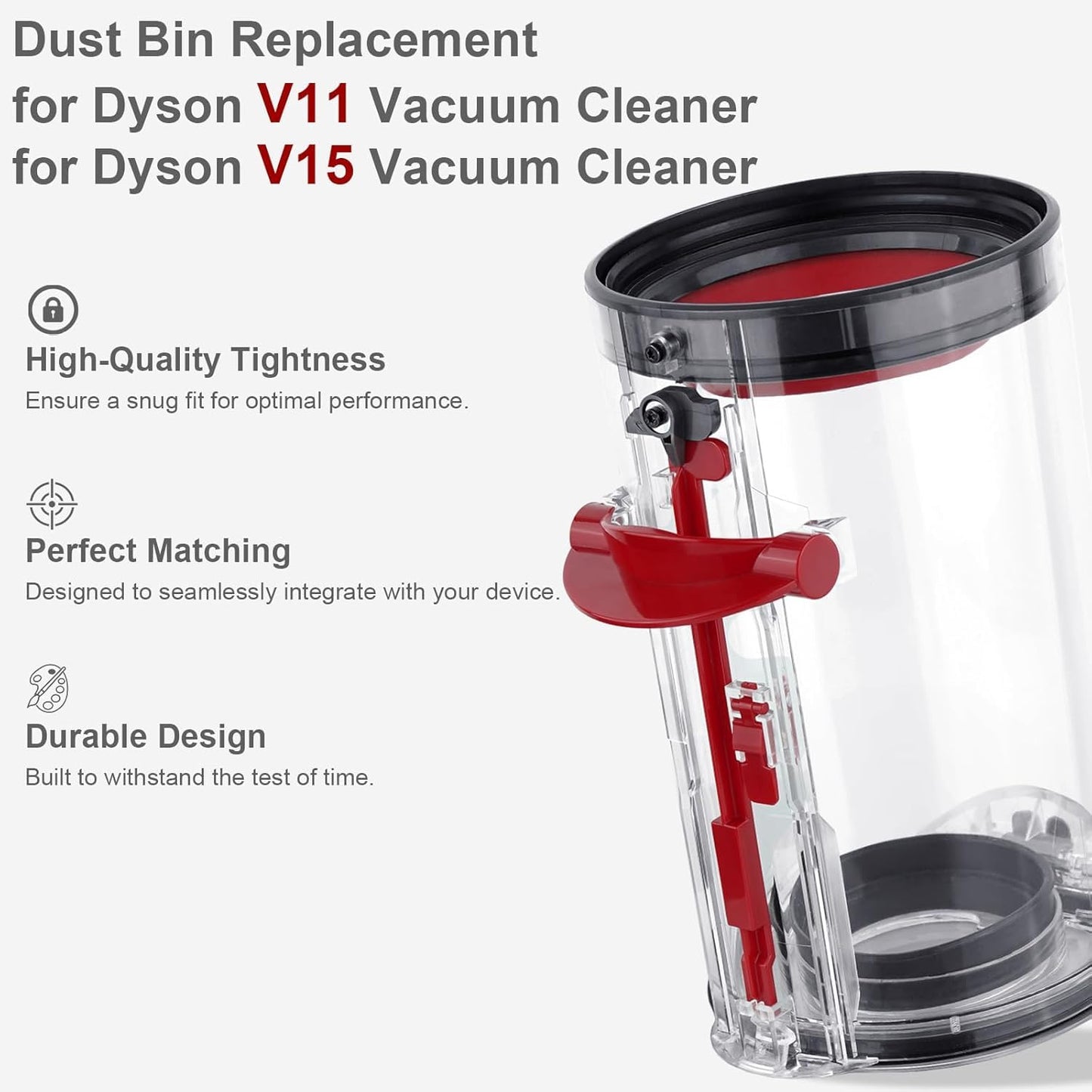 Upgraded Dust Bin Replacement Compatible with Dyson V11 V15 SV14 SV15 SV22 Vacuum Cleaner, Clear Bin Compatible with Dyson Canister Part No.970050-01/965443-01