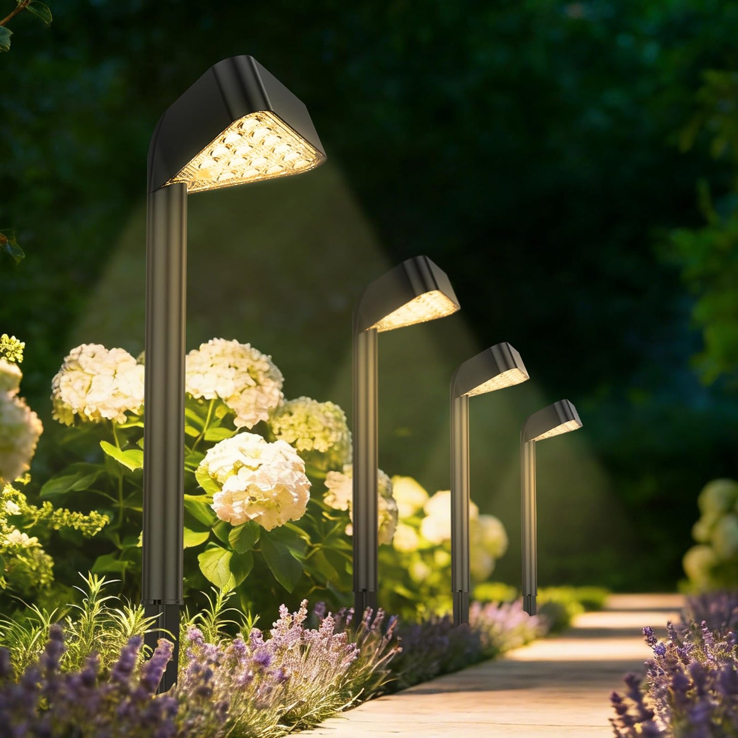Solar Pathway Lights Outdoor, 4 Pack, 15 LED Brighter Solar Path Lights Waterproof with Upgraded Solar Panel, Up to 12Hrs Modern Landscape Lights for Backyard Garden Walkway Driveway Patio Lawn Decor