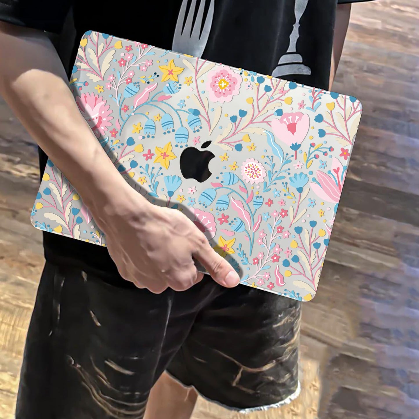 Seanai Compatible with MacBook Air 13.6 inch Case M5 A3449 M4 A3240 M3 A3113 M2 A2681 2026 2025 2024 2023 2022 Release Touch ID, Printed Pattern Plastic Hard Shell Case Keyboard Cover, Pink Flowers