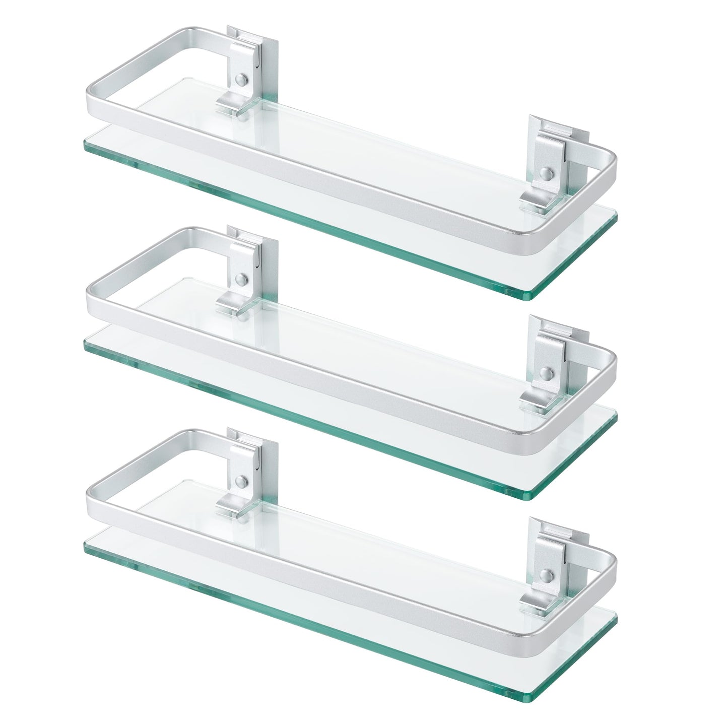 KES Bathroom Glass Shelf Tempered Glass Shelf 13.8 inch, Aluminum Extra Thick 8MM Glass Shelves Over Toilet 1 Tier Rectangular Clear Glass Shelf 3 Packs, Wall Mounted, Silver, A4126A-P3