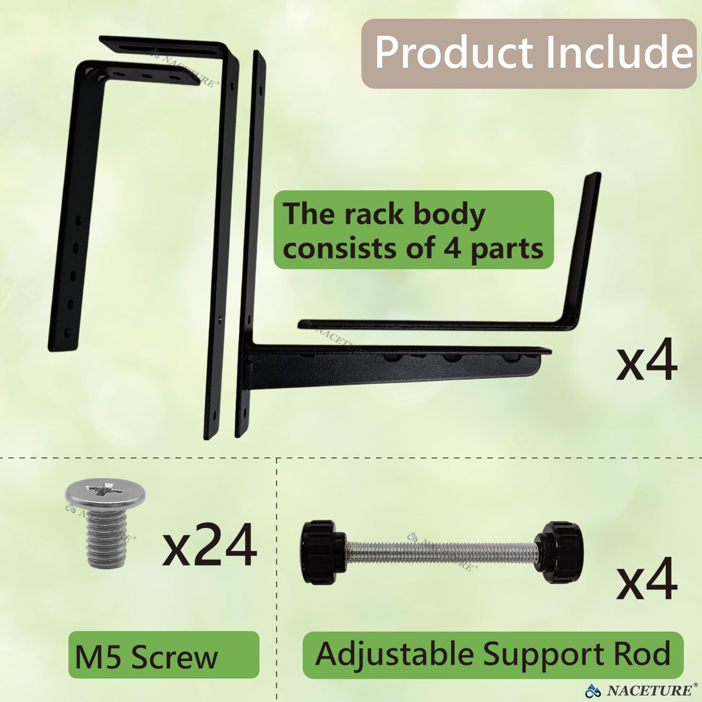 Window Box Brackets for Railing- 4 Pcs Adjustable Planter Box Brackets- Sturdy, Stable Flower Box Brackets for Railings, Balconies and Fences- Upright Railing Plant Holder Brackets (Black 4 Pack)