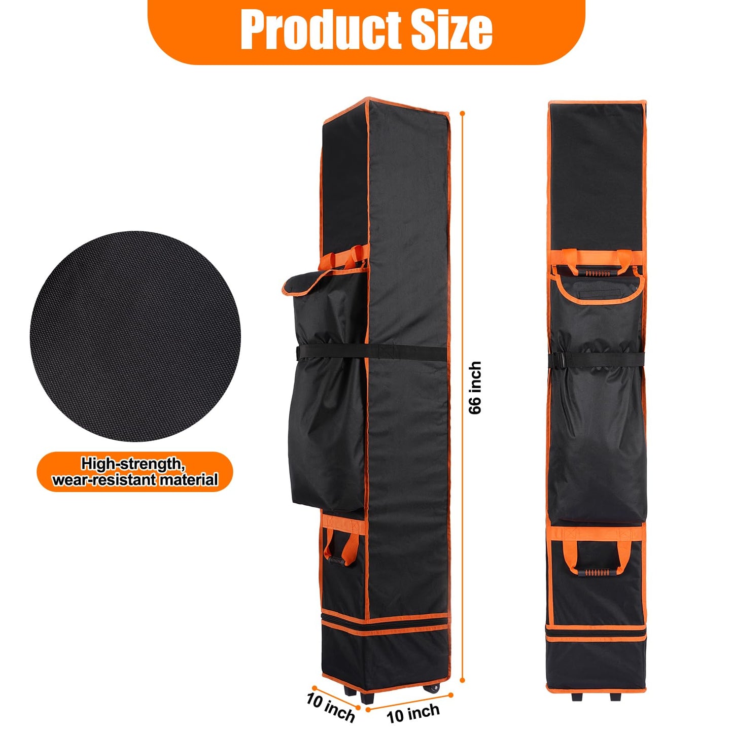 ChimimeDecor 10x10x66in Canopy Bag Replacement, 800D Waterproof Oxford Canopy Carrying Bag, for 10x10 Pop Up Canopy Tent with Roller Wheels/Handle/Buckle Strap/Pocket for Easy Carrying, Black