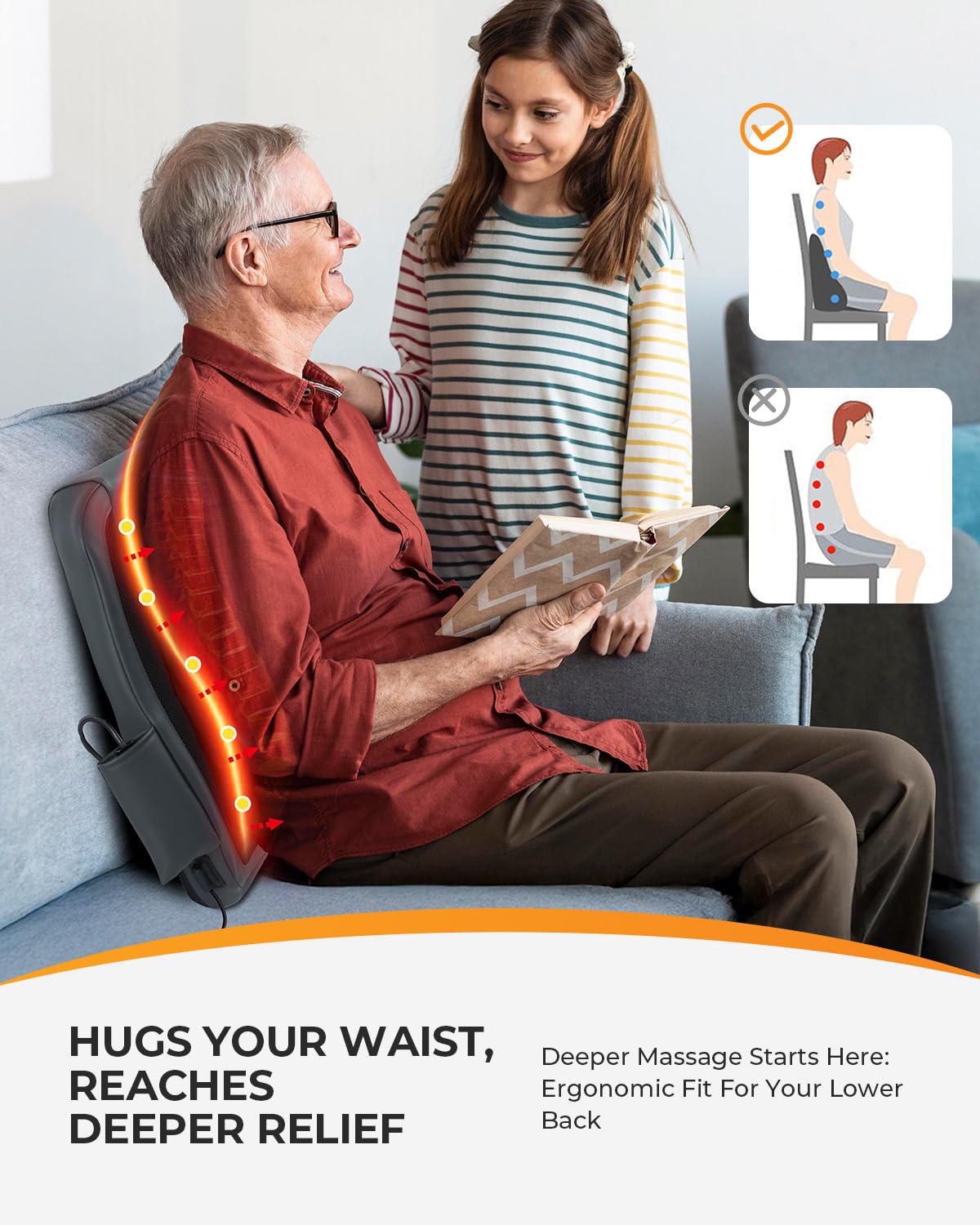 CooCoCo Back Massager for Back Pain Deep Tissue, Shiatsu Massager with Heat, 3D Kneading Massage for Lower Back for Chair, Gifts for Mom, Dad, Women