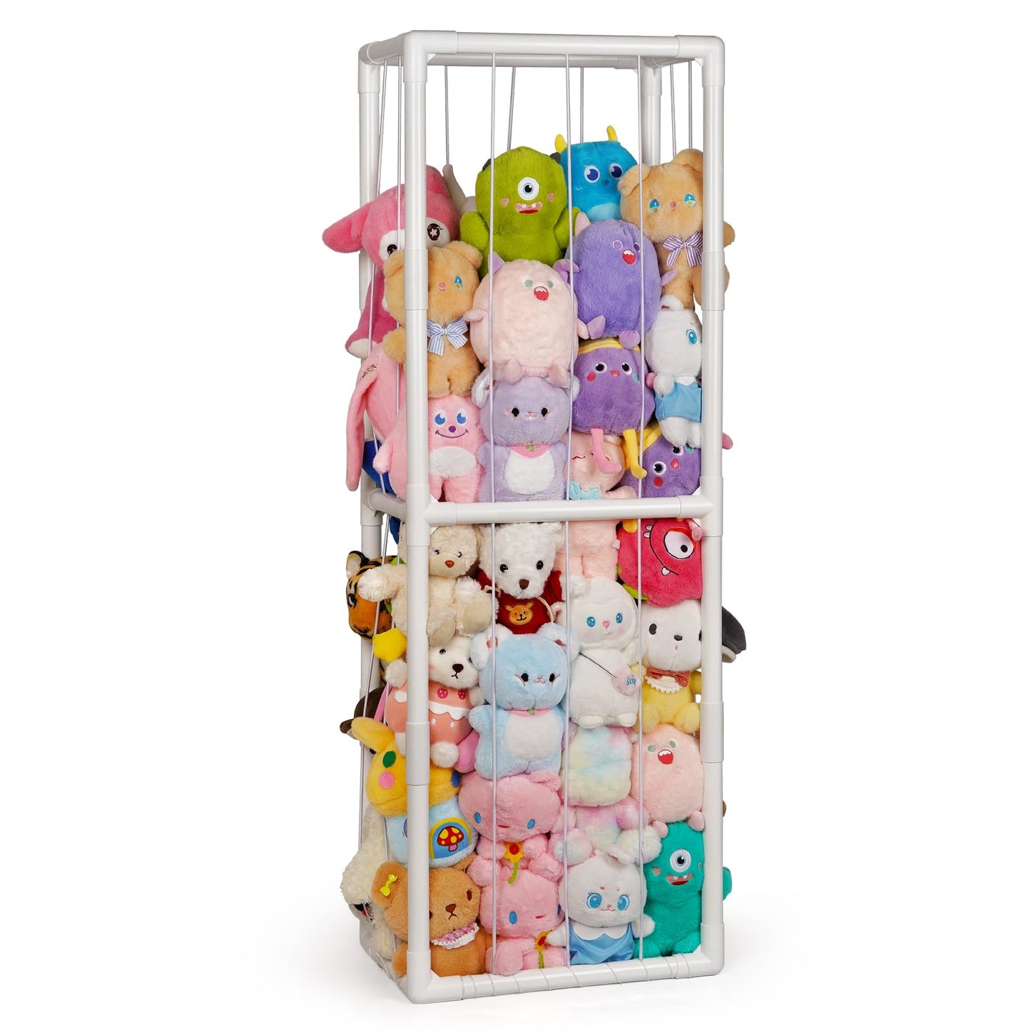 Trycooling Stuffed Animal Storage Zoo Stuffed Animal Holder Space Save Vertical Stuffed Animals Storage PVC with Elastic Band and Net for Playroom Bedroom Nursery (White)