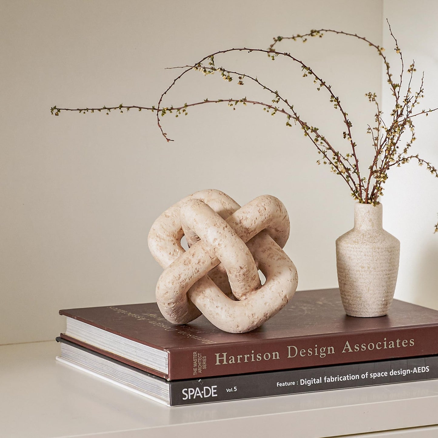 DN DECONATION 3 Link Knot Decor, Beige Travertine Coffee Table Decoration, Boho Chain Link Decor, Modern Shelf Entryway Objects for Home Living Room Farmhouse Bedroom Inspired Aesthetic Art