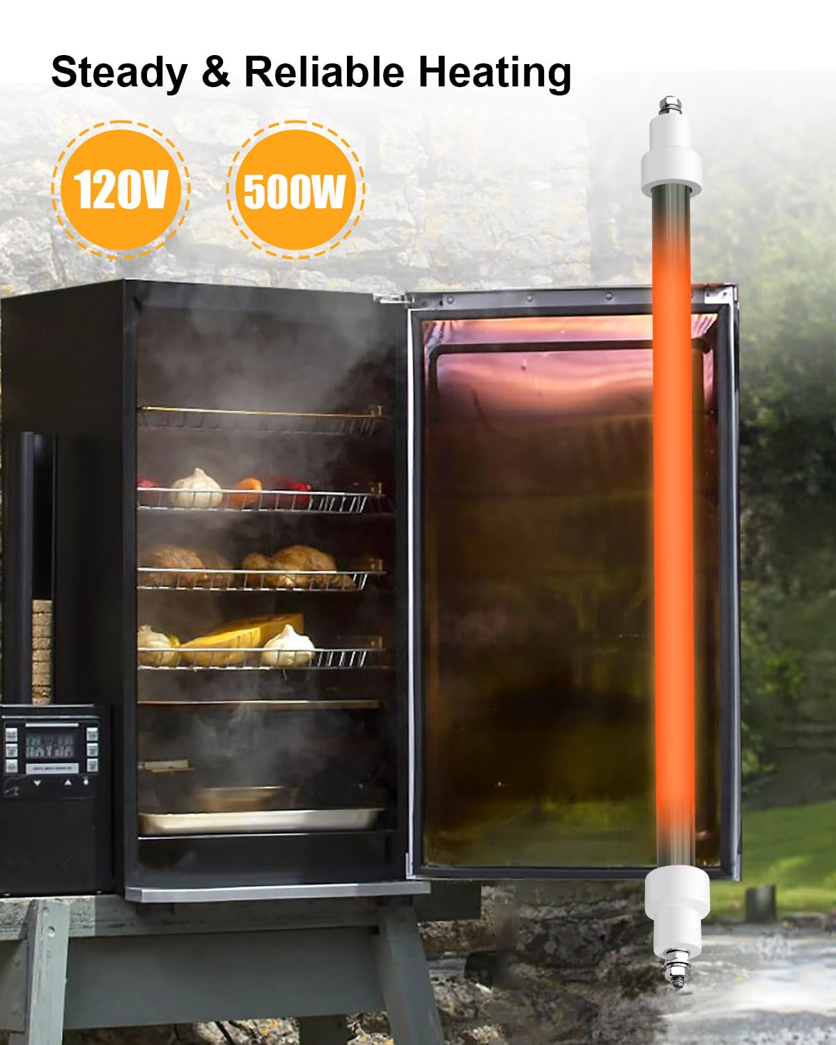 120V 500W Heating Element Compatible with Bradley Smoker BS611 BTDS76P 4-Rack Outdoor Electric Smoker BTDS108P 6-Rack Digital Food Smokers, Ceramic Sheath with Nuts