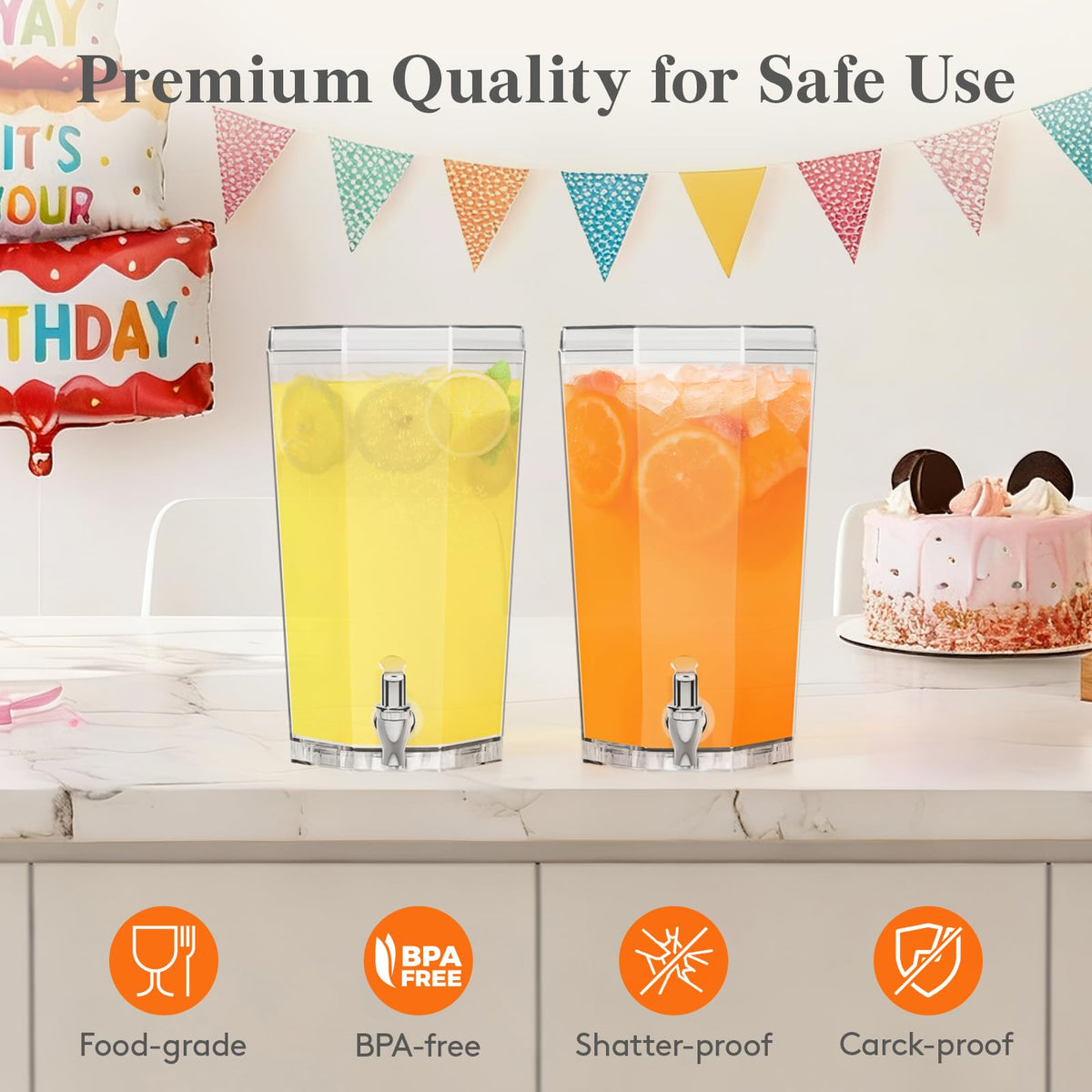 Lifewit 1 Gallon Plastic Drink Dispenser for Parties 2 Pcs (in 1 Package), Clear Beverage Container for Juice/Tea/Soda, Lemonade Dispenser with Spigot, BPA Free Drink Pitcher with Spout