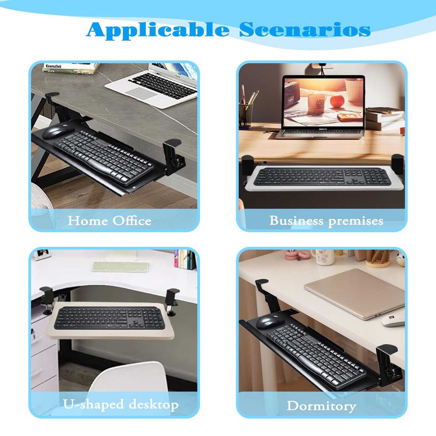 Realand Sliding Keyboard Tray Under Desk Slide, 45°Swivel Keyboard Tray Keyboard Holder for Desk Pull Out Keyboard Drawer Under Desk Keyboard Tray Slide Out Clamp on Desk Shelf (Black)
