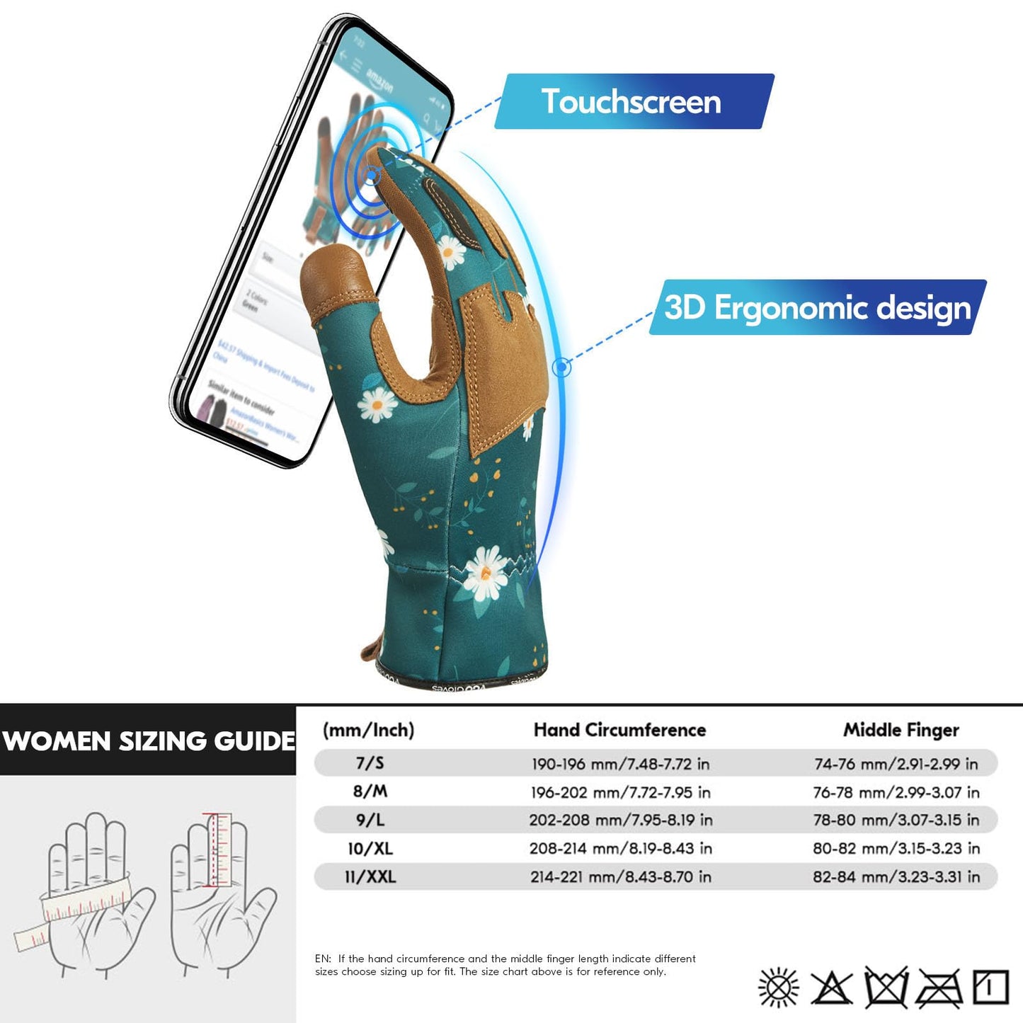 Vgo... Gardening Gloves Women, Leather Safety Work Gloves, Puncture-proof, Thornproof, Touchscreen (M,Dark Green,GA7471)