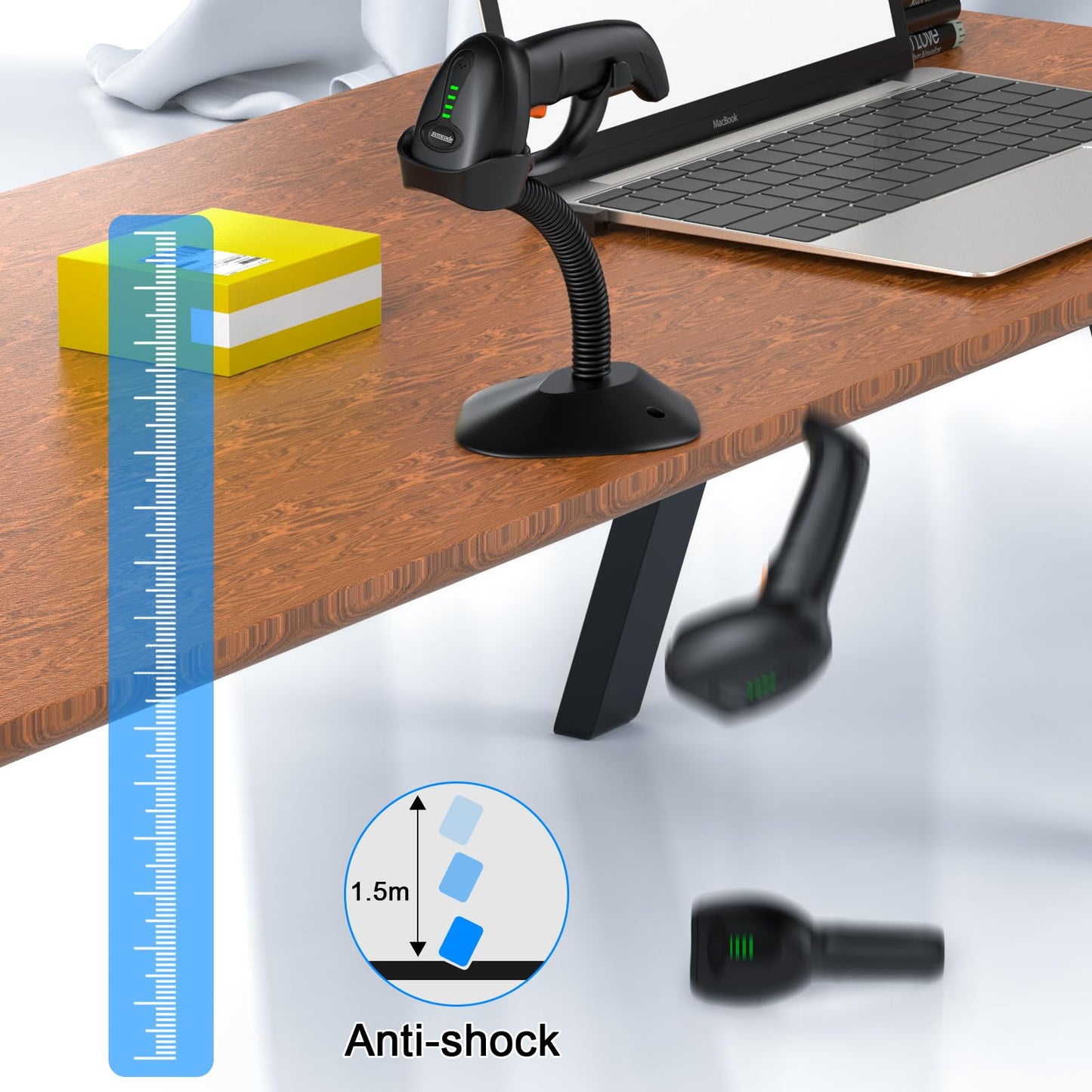 Symcode Barcode Scanner Wireless with Auto-Sensing Stand,Handheld 1D Laser Cordless Bar Code Scanner with Battery Level Indicator and Multiple Scanner to One Receiver