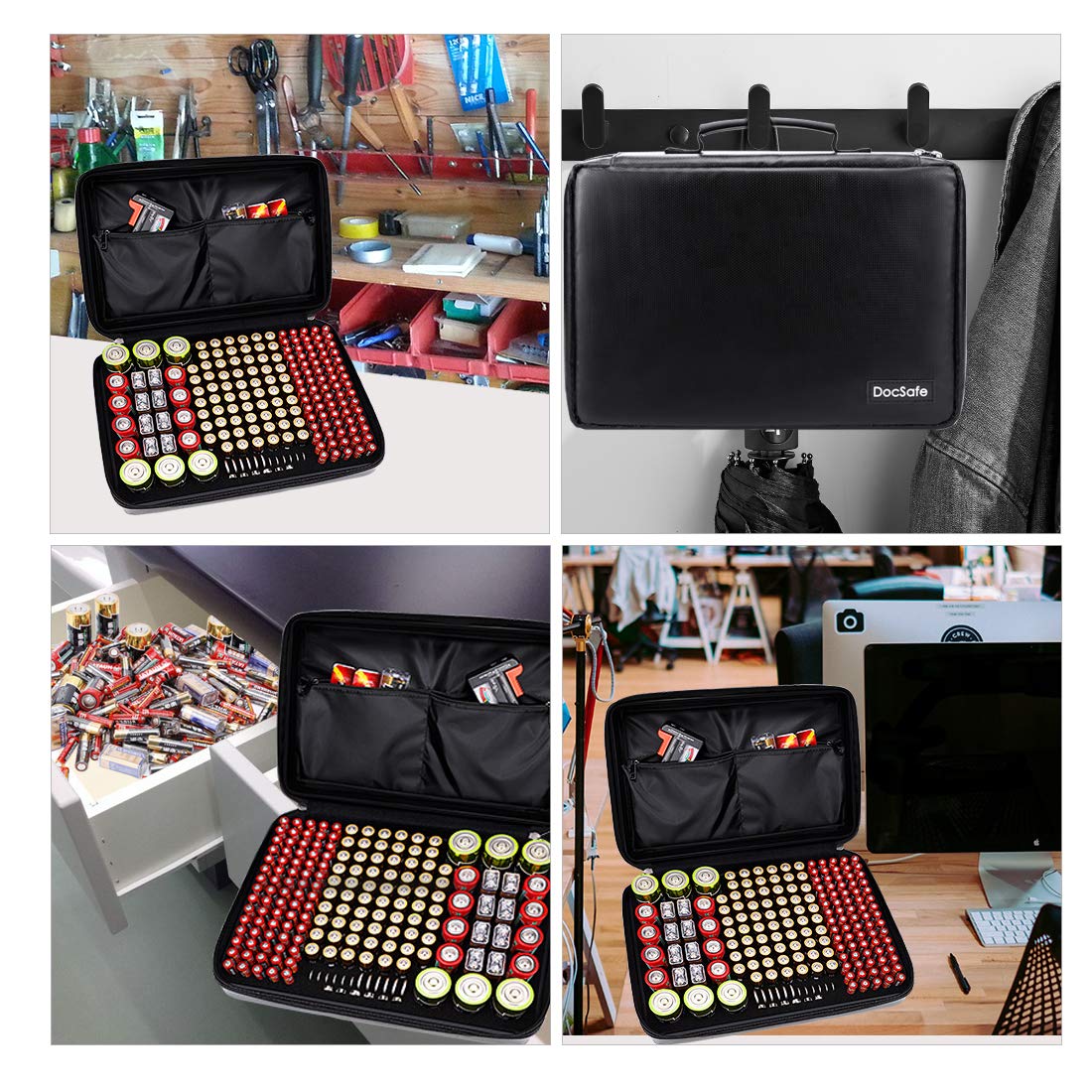 DocSafe Fireproof Battery Organizer Storage Box, Holds 200+ Batteries AA AAA C D 9V, with Battery Tester BT-168