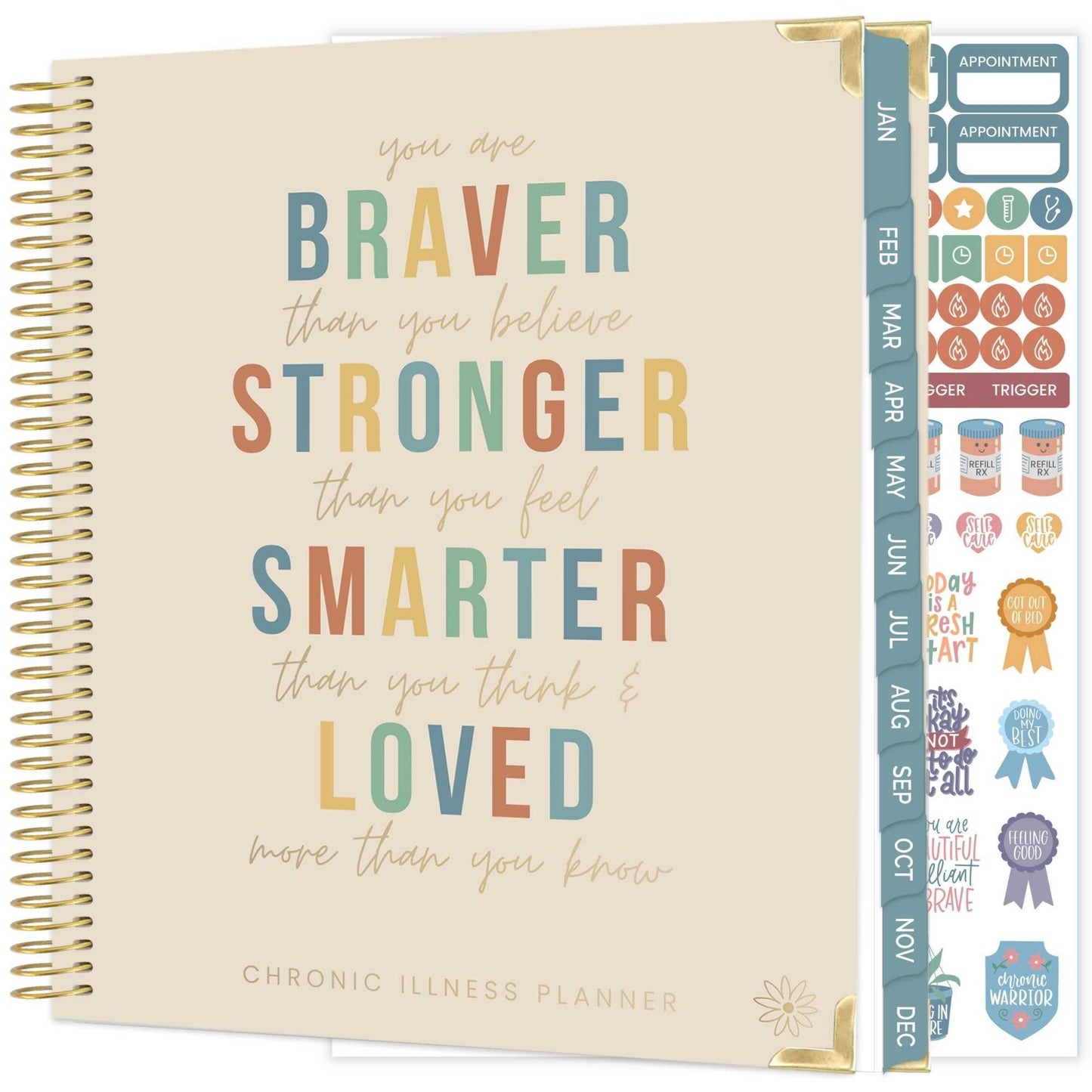 bloom daily planners Undated Chronic Illness Planner & Medical Journal - 12 Month Pain & Symptom Tracker, Mood Diary & Medication Log, Appointment Organizer - Includes Stickers! (7” x 9”) - You Are Stronger Than You Think