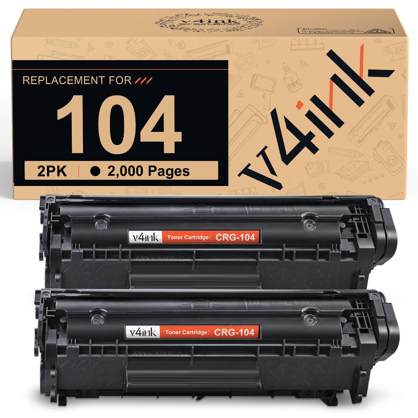 V4INK 2PK Compatible Toner Cartridge Replacement for Canon 104 CRG-104 FX-9 FX-10 Toner Cartridge Ink for use in Canon Imageclass D420 D450 D480 MF4150 MF4350D MF4270 MF4370DN MF4380DN Printer