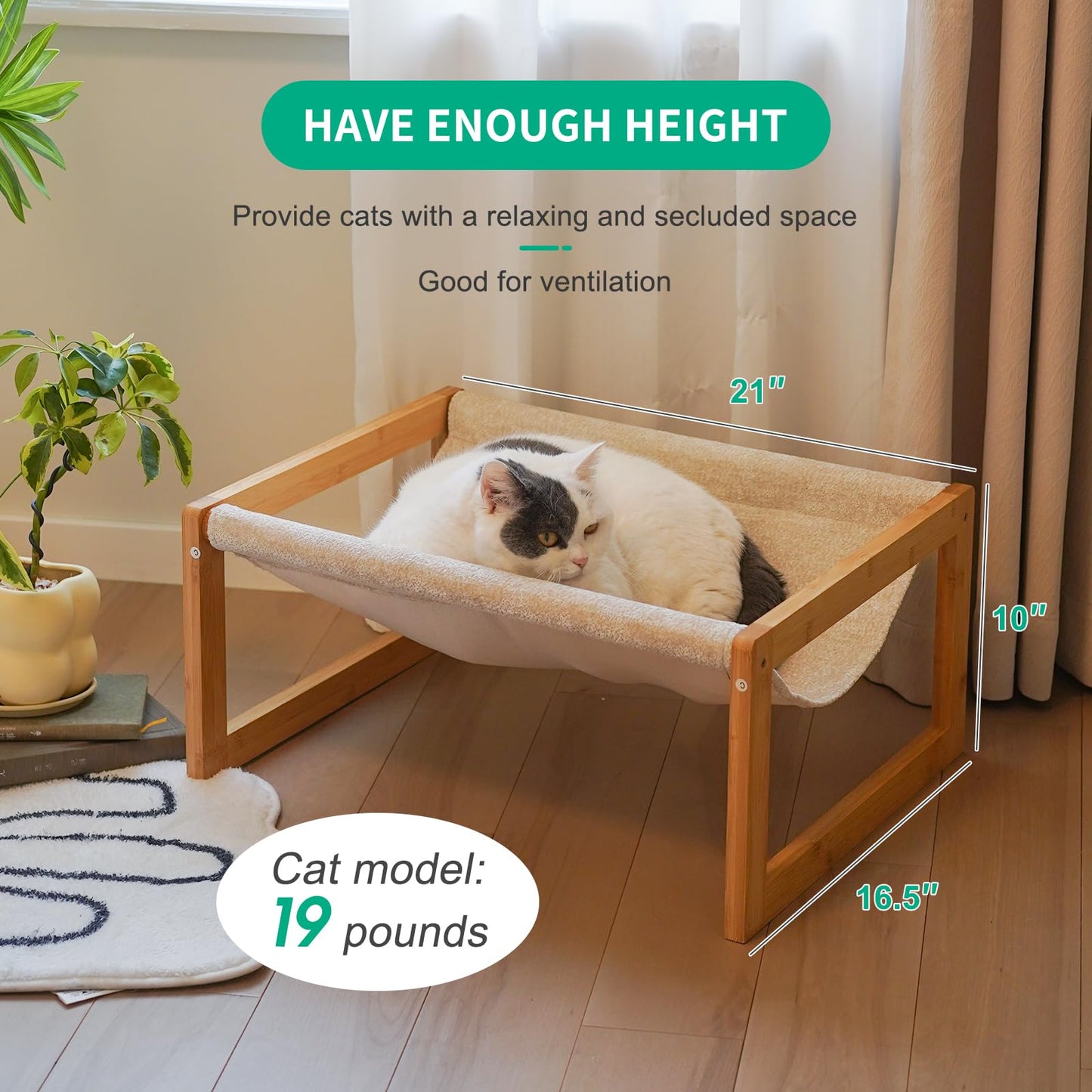 kiplant Large Cat Hammock Bed, Bamboo Wood Elevated Pet Hammock for Outdoor, 21 X 16.5 Inch Suitable for Kitty, Puppy, Rabbit, Bunny and Small Animal