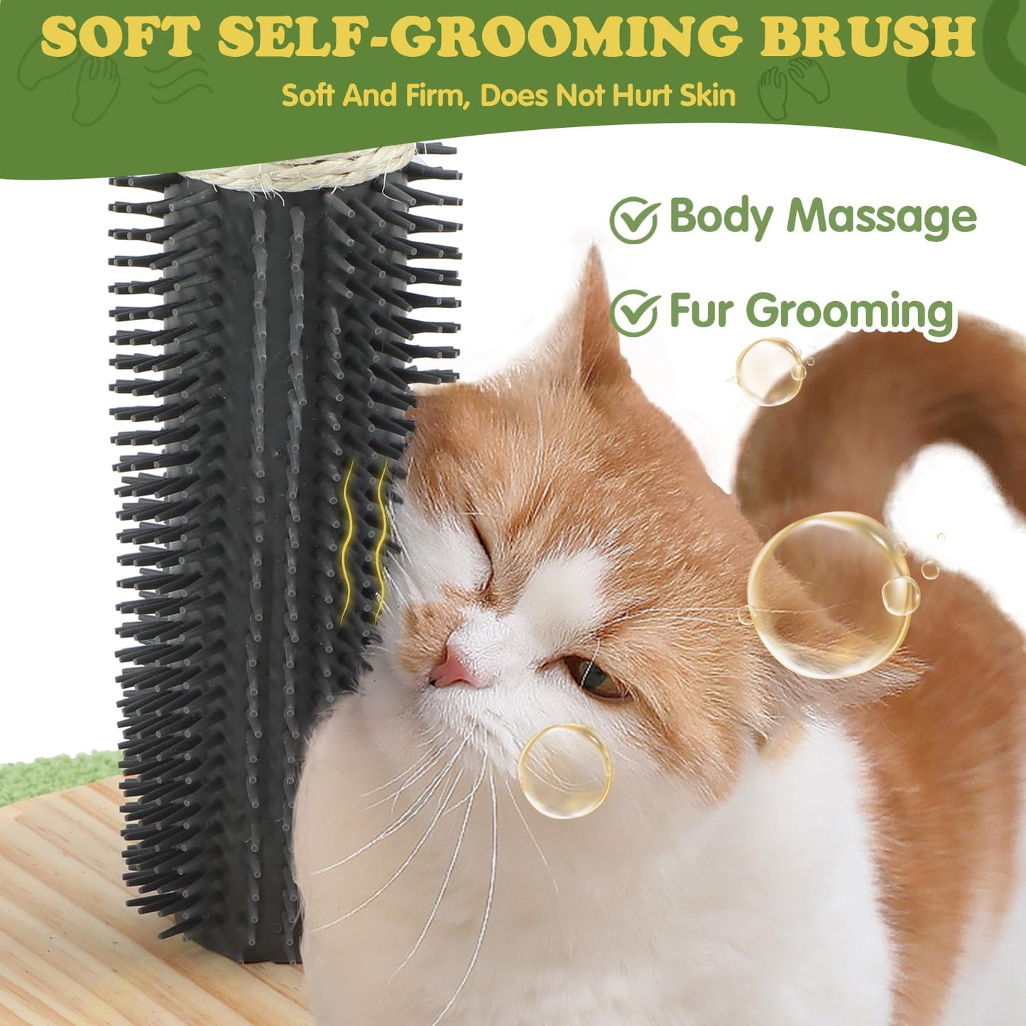 COUNER 39.4'' Tall Cat Scratching Post,3.5 Inch Wide Sisal Rope Scratching Post for Indoor Adults Kittens,Cat Scratcher with Stable Wood Base Interactive Ball Toys Self Groomer Brush for Large Cats