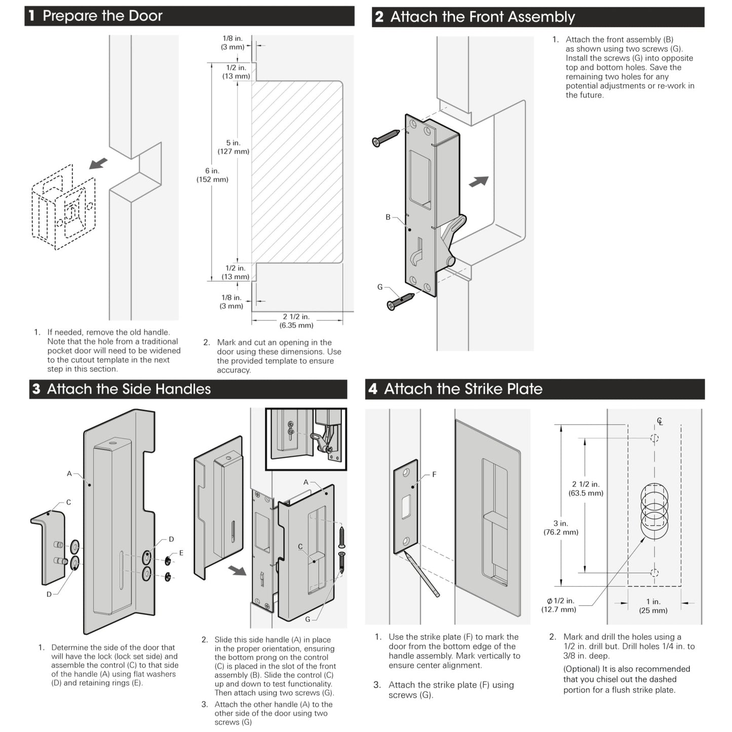 Pocket Door Lock with Pull, Sliding Door Handle for 1-3/8”Thickness Wooden Door Replace Old Or Damaged Privacy Pocket Door Hardware (Matt Black)