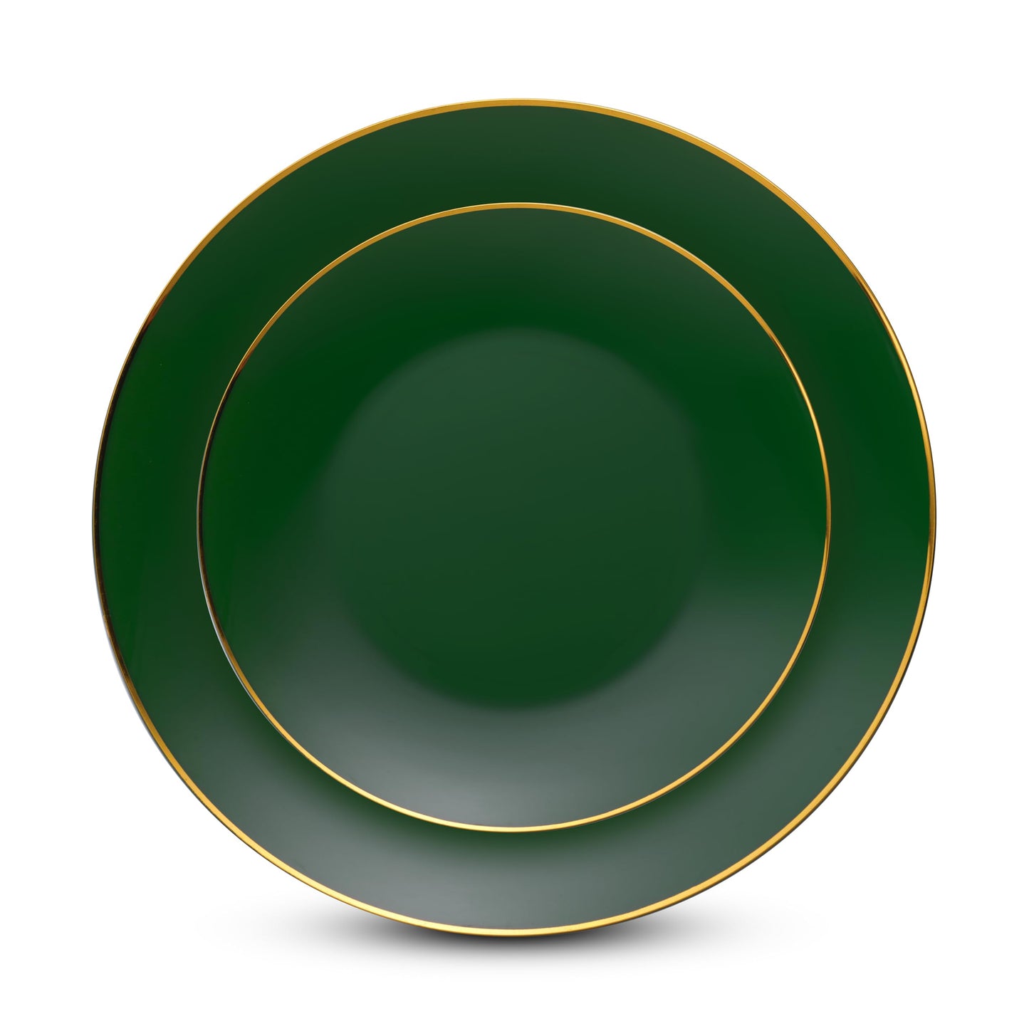 Munfix 100 Green Gold Plastic Plates Set, 50 Pcs 10 Inch Dinner and 50 Pcs 7 Inch Plastic Dessert Plates, Elegant Fancy Heavy Duty Disposable Plates for Party, Wedding, Green with Gold Rim