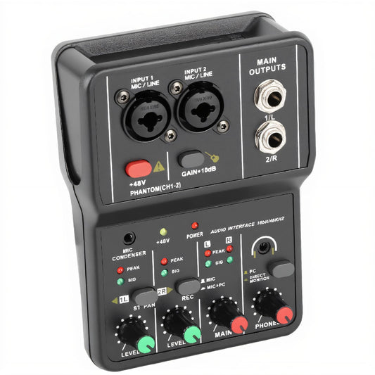 Mixer, Console, USB, 2-Channel Audio Mixer, 48V Power Compact Mixing Console, for Music Recording, Home Karaoke, Internet Karaoke