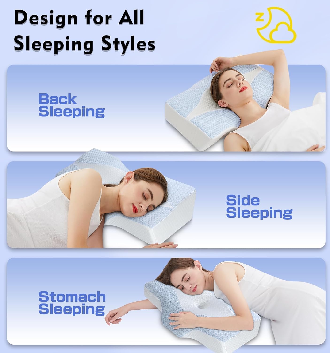Mkicesky Orthopedic Memory Foam Pillow for Neck Shoulder Pain Relief - Ergonomic Neck Support Sleeping Pillow for Side, Back & Stomach Sleepers - Cervical Bed Pillow with Cooling Cover-Reading Pillow