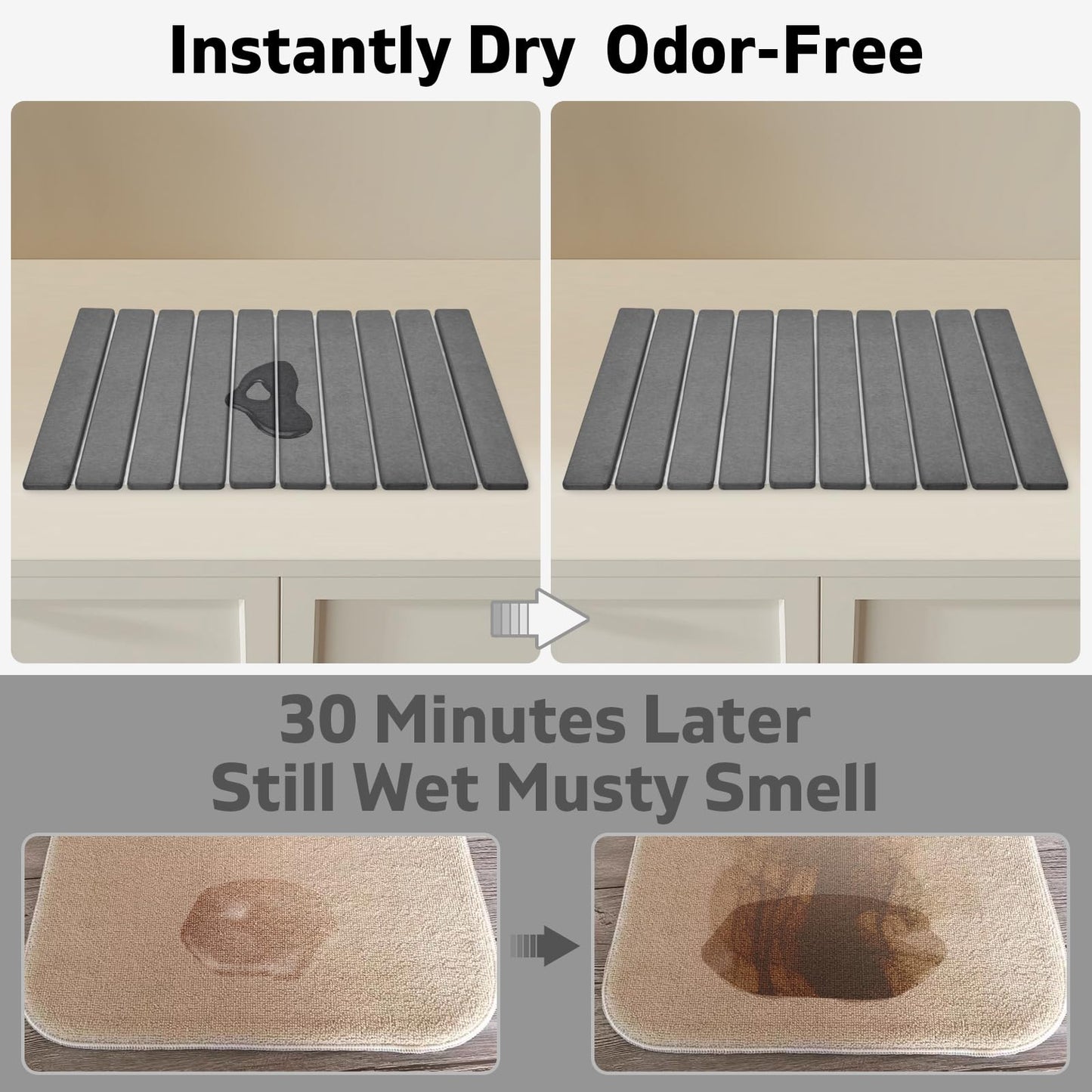 Large Stone Dish Drying Mats for Kitchen Counter, 61"×41" with 20"x 10" Coasters, Super-Absorbent, Quick-Dry, Collapsible Diatomaceous Earth, Used for Holding Tableware, Bottles and Cups【Gray】